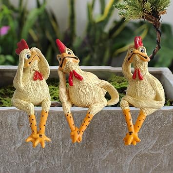Chicken Figurine Resin Sitting Hen Statue Rooster Figurine Chick Decorations Animal Model Home Office Bookshelf Desktop Decoration Ornament for Yard Home Patio and Office and Wedding Set
