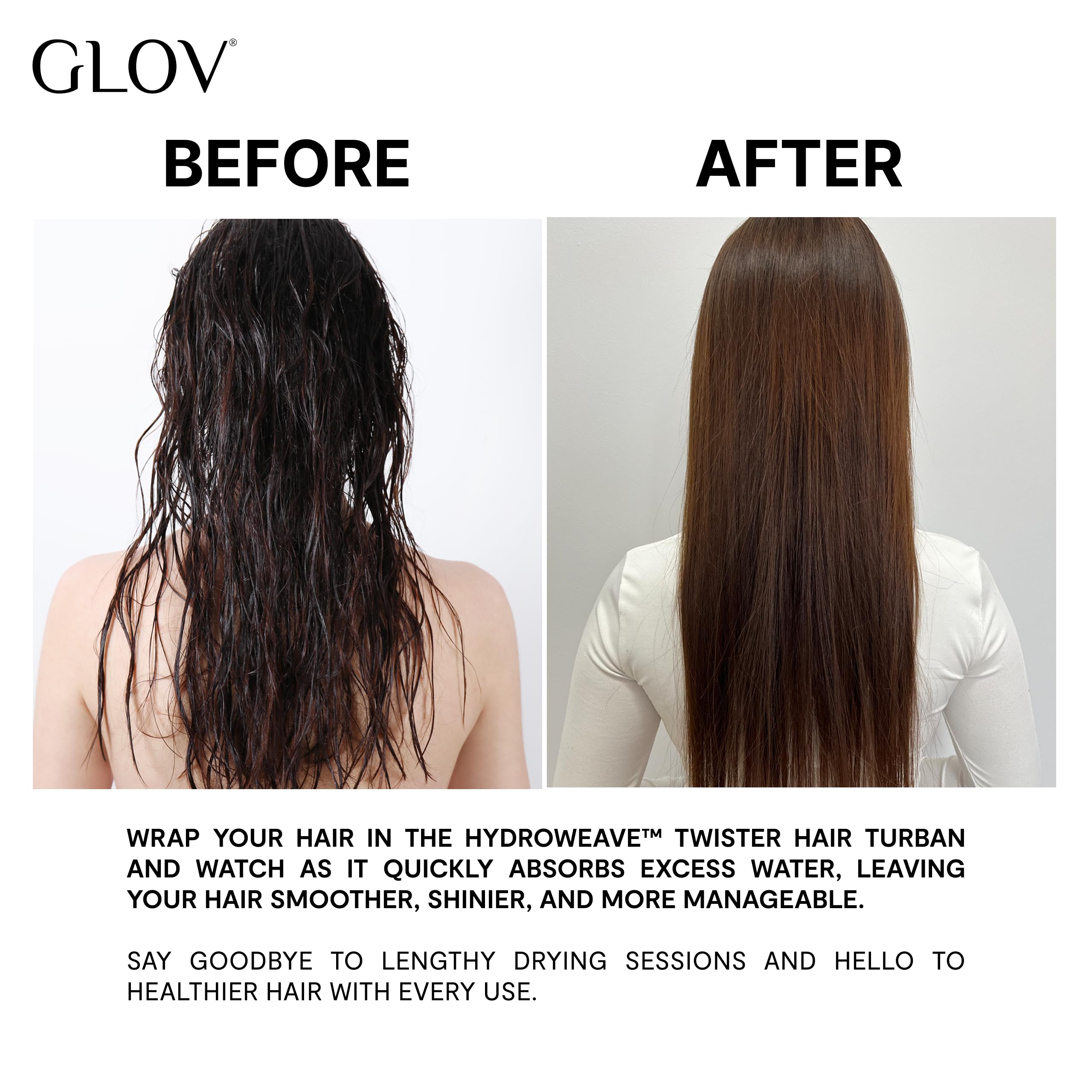 Glov Haarturban Hydroweave™ Twister Weiß Schnell Trocknend Feuchtigkeitsabsorbierend Frizz Reduzierend Elastisch Vielseitig für Alle Haartypen