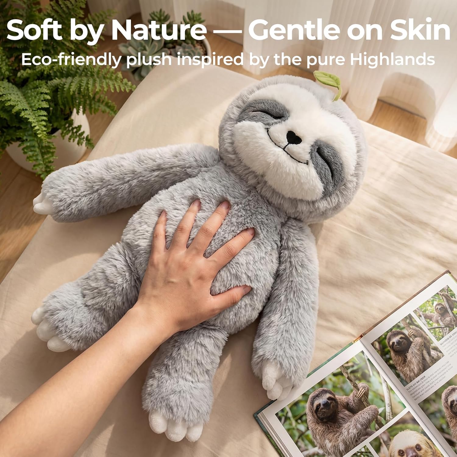 Mewaii 4 Lbs Weighted Stuffed Animals with Heating Pad- Heavy Belly & Limbs, 15" Sloth Heated Plush for a Realistic Hug, Super Soft Fluffy Plush Toy for Kids - Image 5