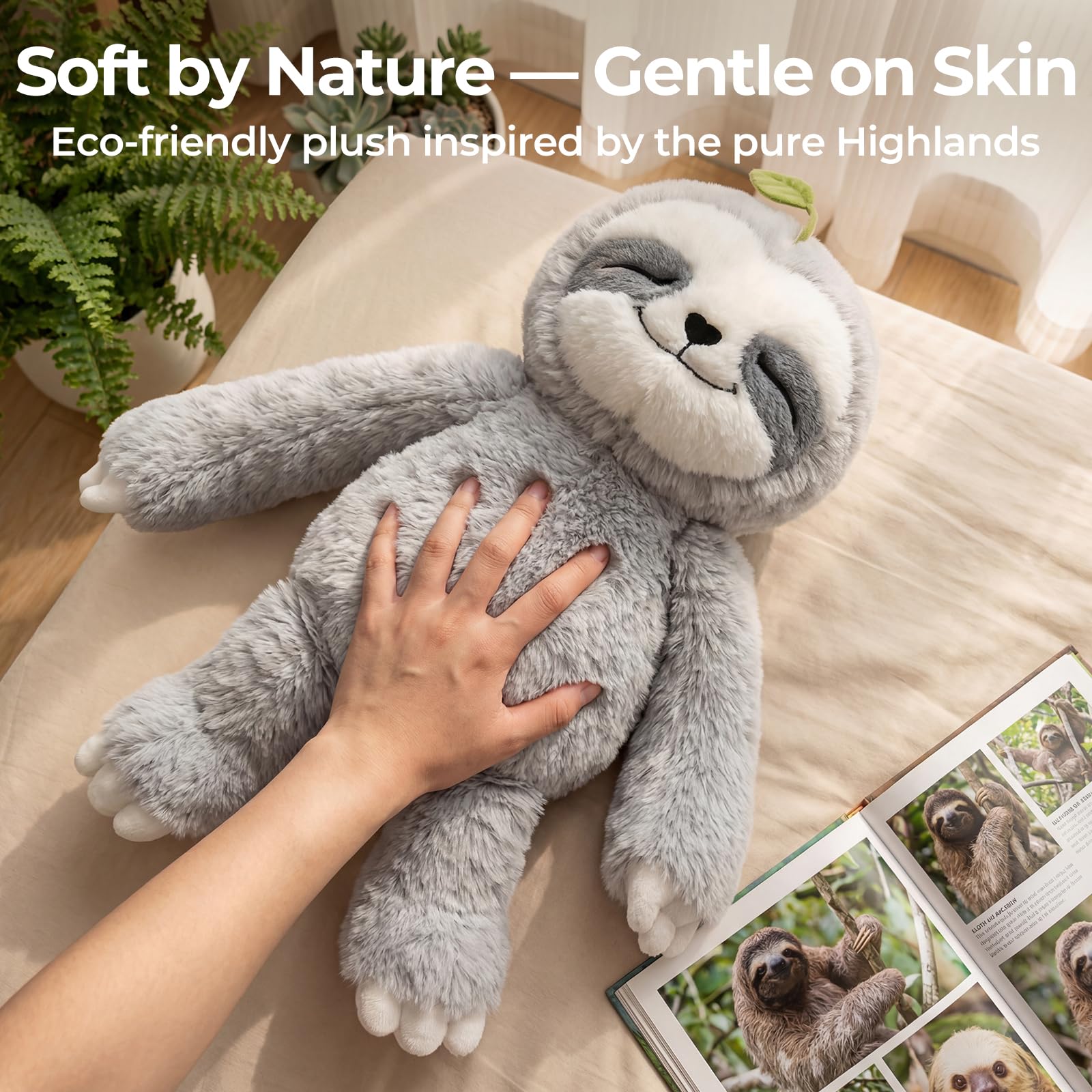 Mewaii Weighted Sloth Teddy Plush, 1.5KG Weighted Stuffed Animals 38CM Pillow for Kids, Soft Weighted Anxiety Plush Toy Sloth Gifts for Women Girls Adoults — view 5