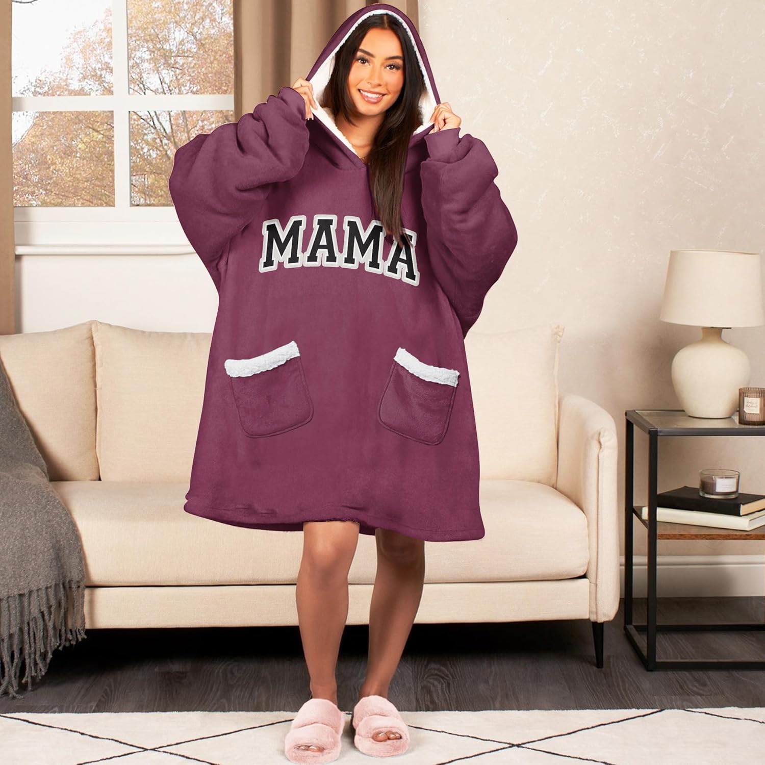 Mama Sherpa Fleece Blanket Hoodie - Christmas Birthday Gifts for Mom from Daughter Son, Mothers Day Gifts