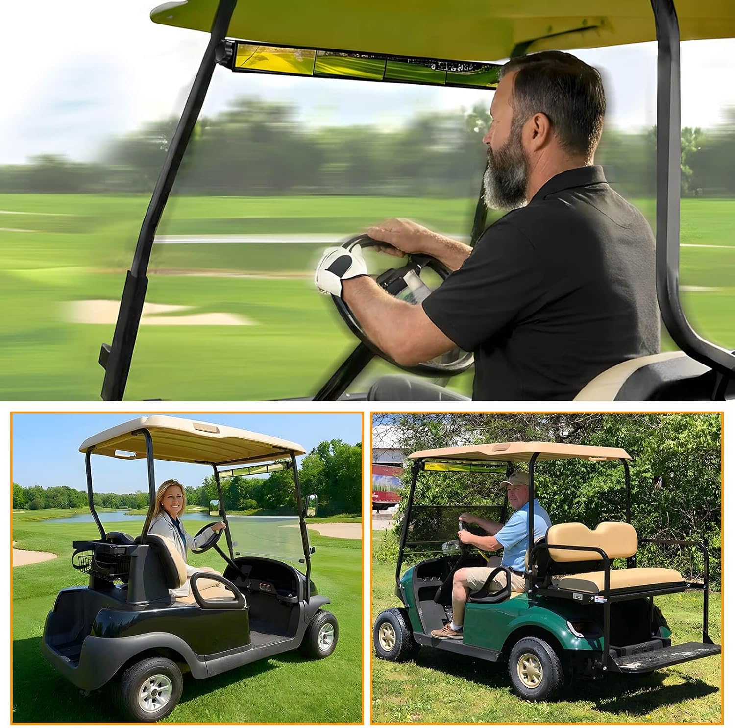 Golf Cart Rear View Mirror 4 Panel Wide Angle Fit Most EZGO, Club Car, Yamaha, Star, Zone Golf Carts, Eliminate Blind Spots Wink Mirror for Car UTV SUV Van Truck