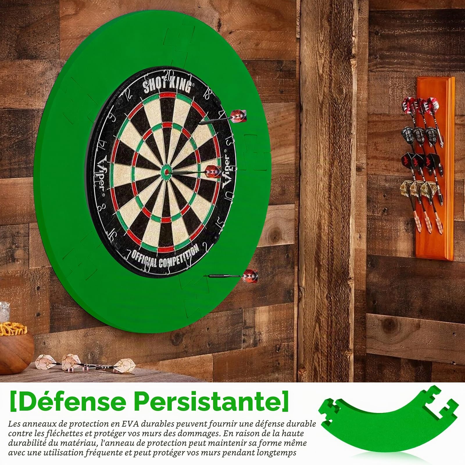 Lot de 5 anneaux de protection pour cible de fléchettes : surround, cadre de cible de fléchettes, pour le garage, protection murale, protection du panneau arrière, 44 x 13 x 2 cm – Vert
