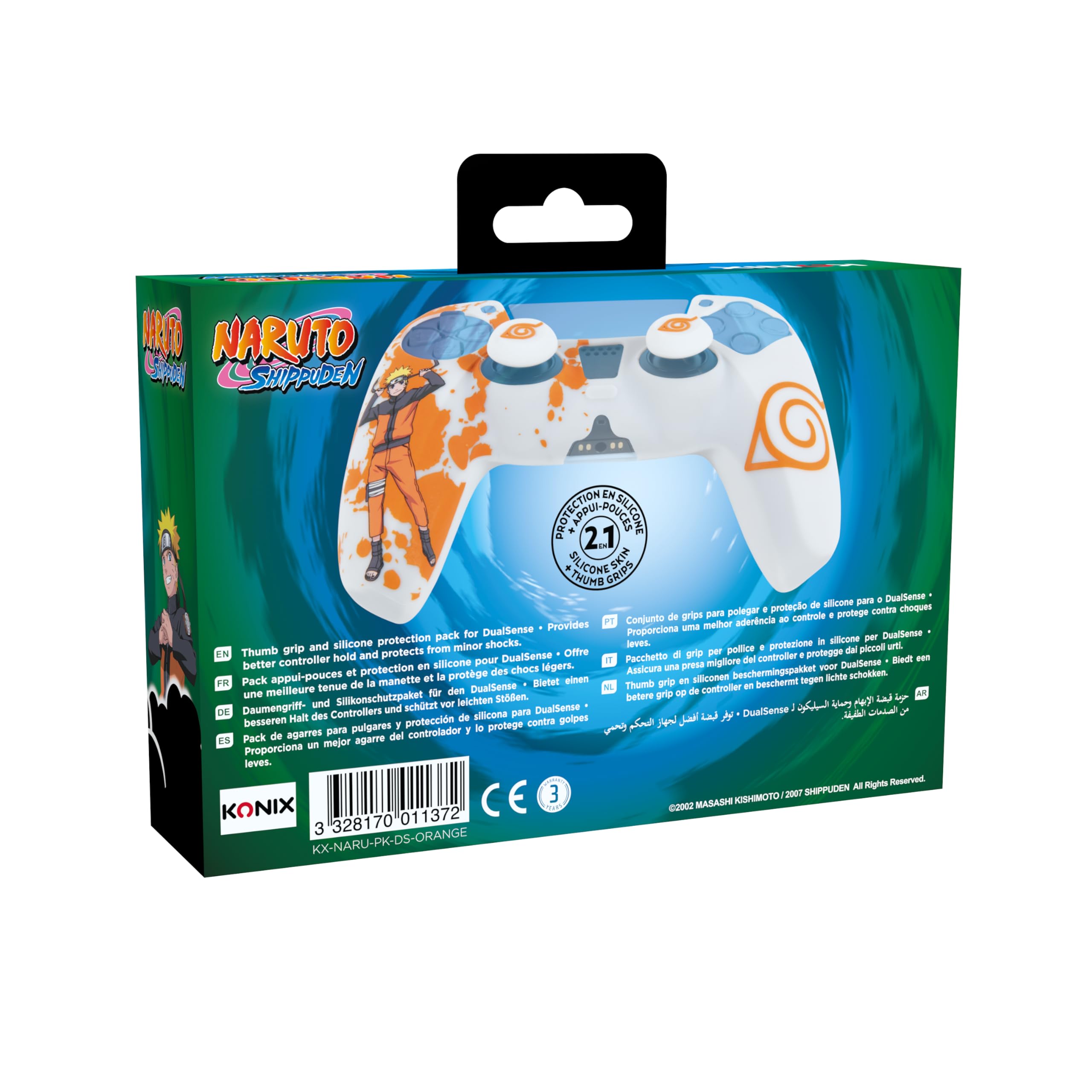 Konix Naruto Shippuden Caracasa Protectora para Mando DualSense de PS5 - Silicona - Apoyos para Pulgares - Diseño Konoha, Naruto - Blanco
