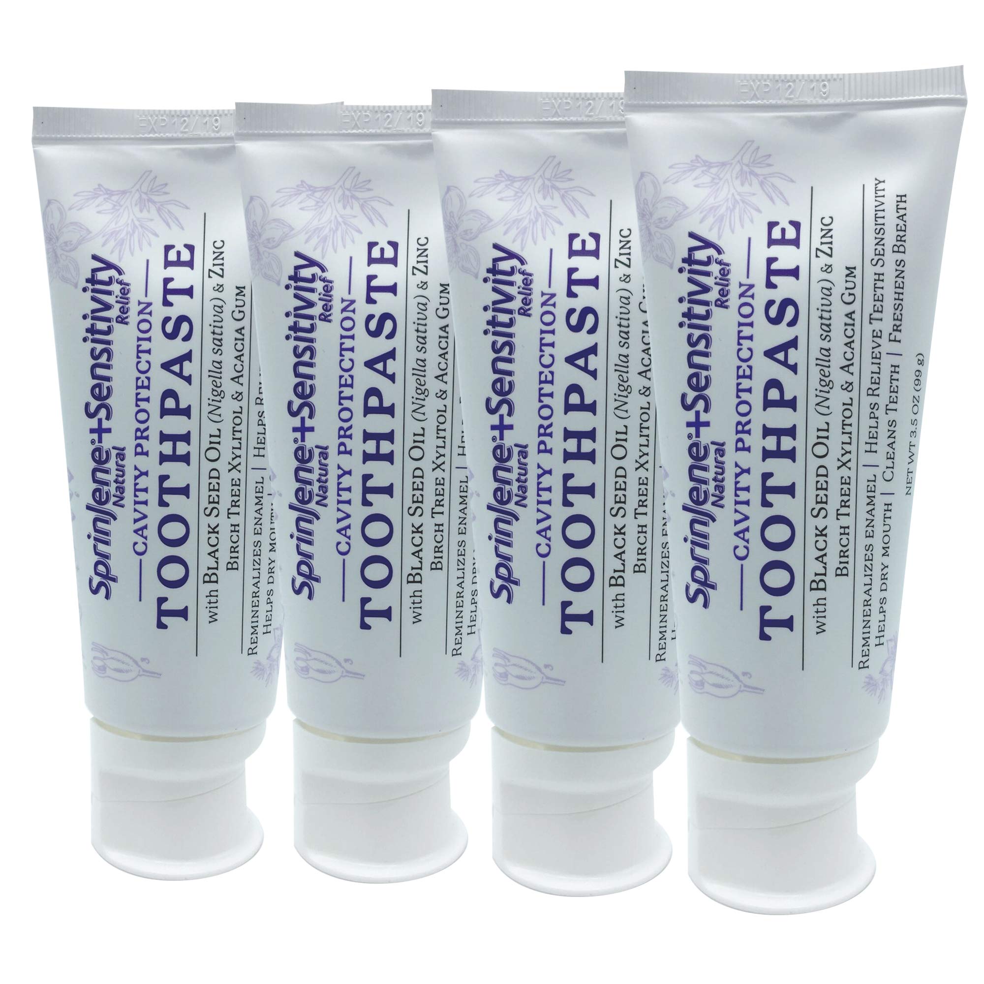 SprinJene Natural Sensitivity Relief, Fluoride Toothpaste for Sensitive Teeth | Natural Toothpaste for Cavity Protection | 4 Pack