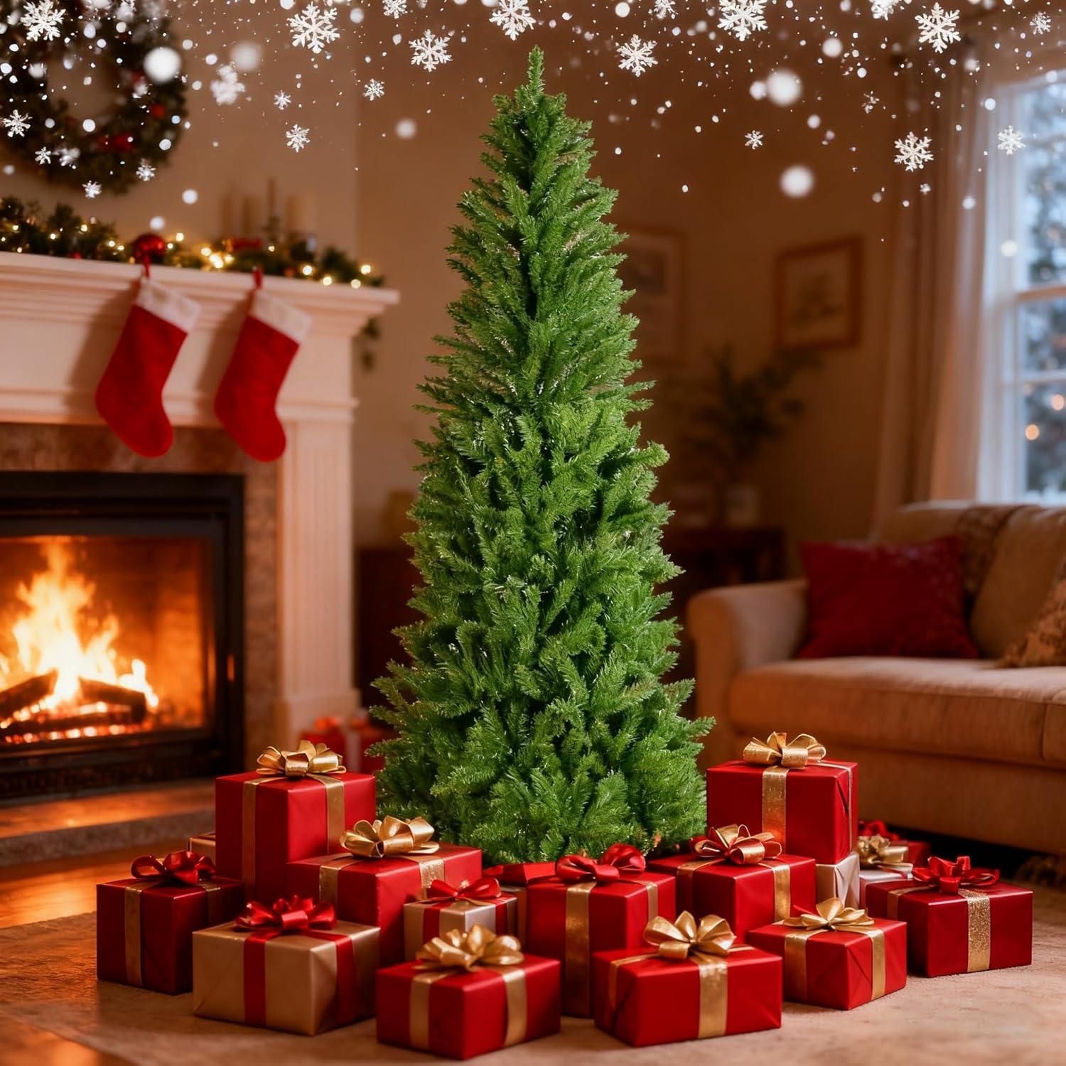 6FT Unlit Artificial Christmas Tree with 490 Tips, PVC Full Branches, Classic Green Holiday Tree with 4-Leg Plastic Stand for Indoor Home Decoration