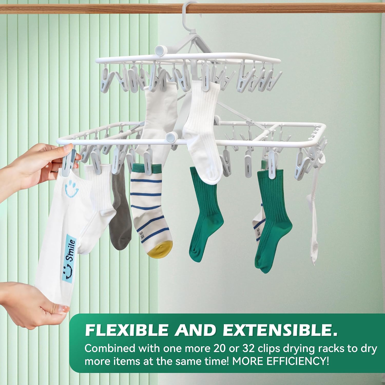 Plastic PP Drying Hanger, Anti-Rusty Drying Rack for Clothes, Socks, Lingeries, Delicates, Drying Hanger with 32 Clips for Baby Clothes, Towels image 3