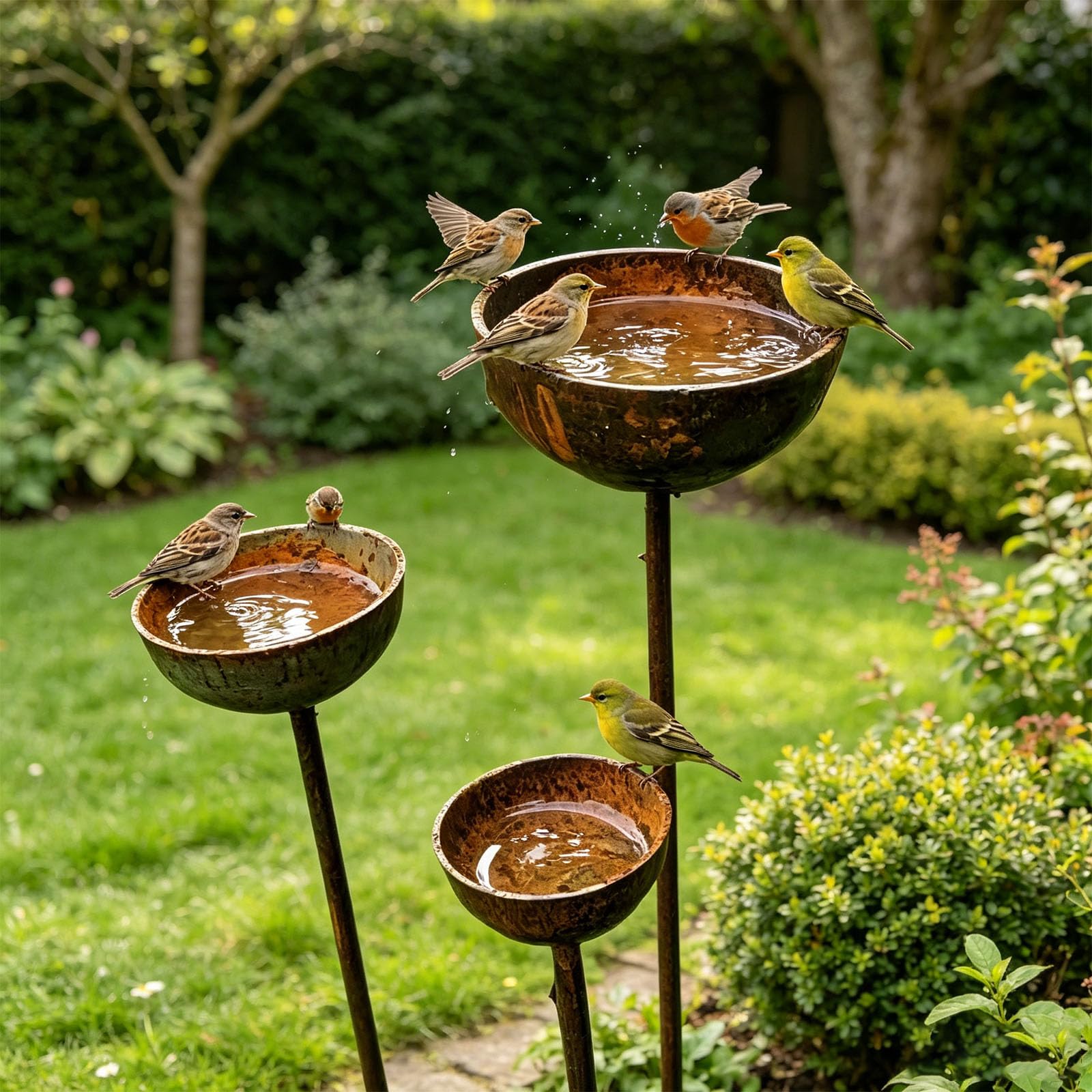 Pali per mangiatoia per uccelli da giardino con 3 ciotole in metallo, stazioni acqua e cibo per vasche da bagno per uccelli all ' aperto, altezza 65 cm per aree attività della fauna selvatica nel