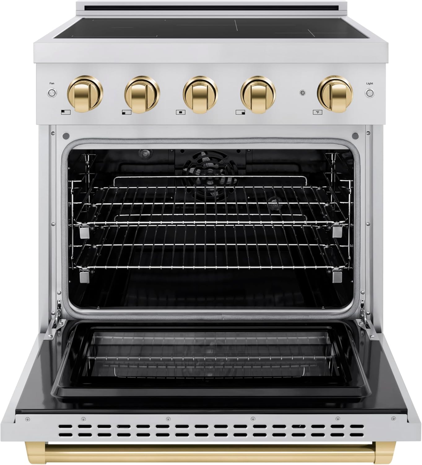 ZLINE Autograph Edition 30 in. 4.2 cu. ft. Paramount Induction Range with 4 Element Cooktop and Electric Convection Oven in Stainless Steel with Polished Gold Accents (SINRZ-30-G)