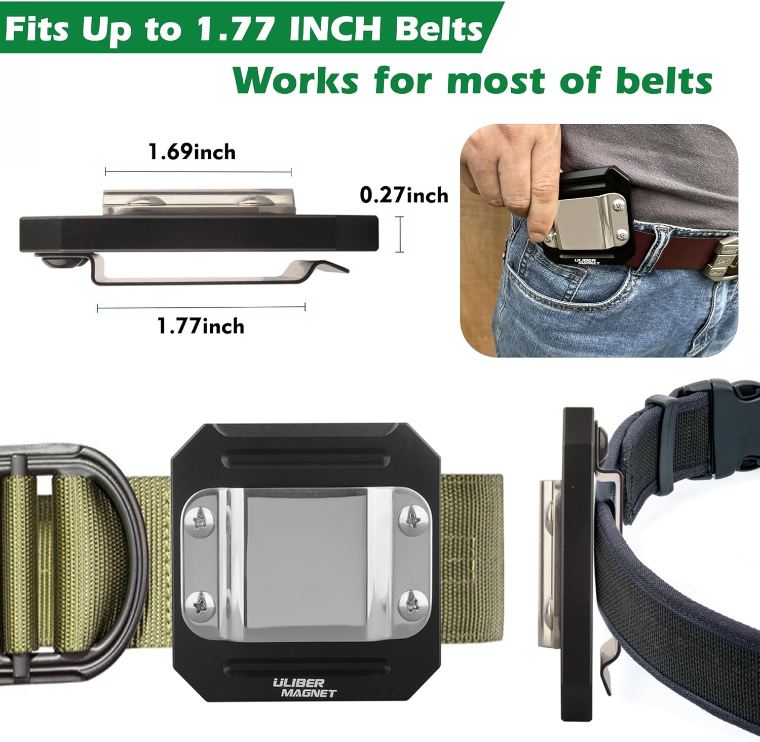 ULIBERMAGNET Drill Holder Belt Clip,Heavy Duty Clip-On Tape Measure Belt Holder,Soild Aluminum Tools Holster with Belt Clip Hook for Cordless Drill,Impact Driver,Tape Measure,Tools with Hanger Clips