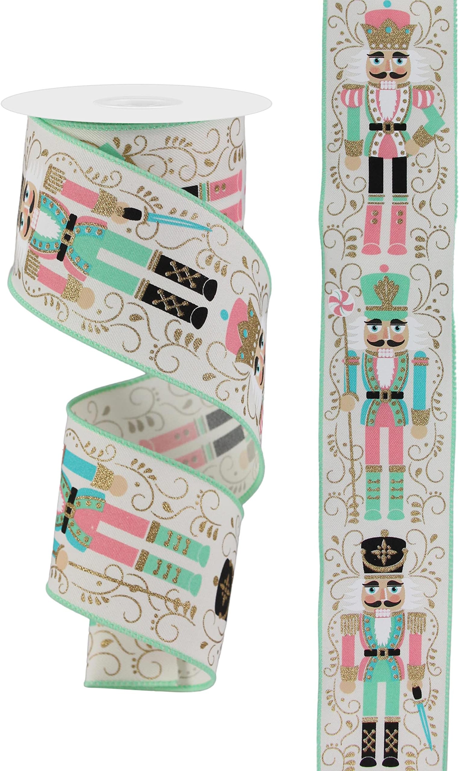 Craig Bachman 2.5" Pastel Nutcracker Wired Ribbon, 10 Yards - Ivory, Mint Green, Pink, Gold, Blue - for Bows, Wreaths, Floral Arrangements, Gift Wrapping, Fabric Crafts and Decorations