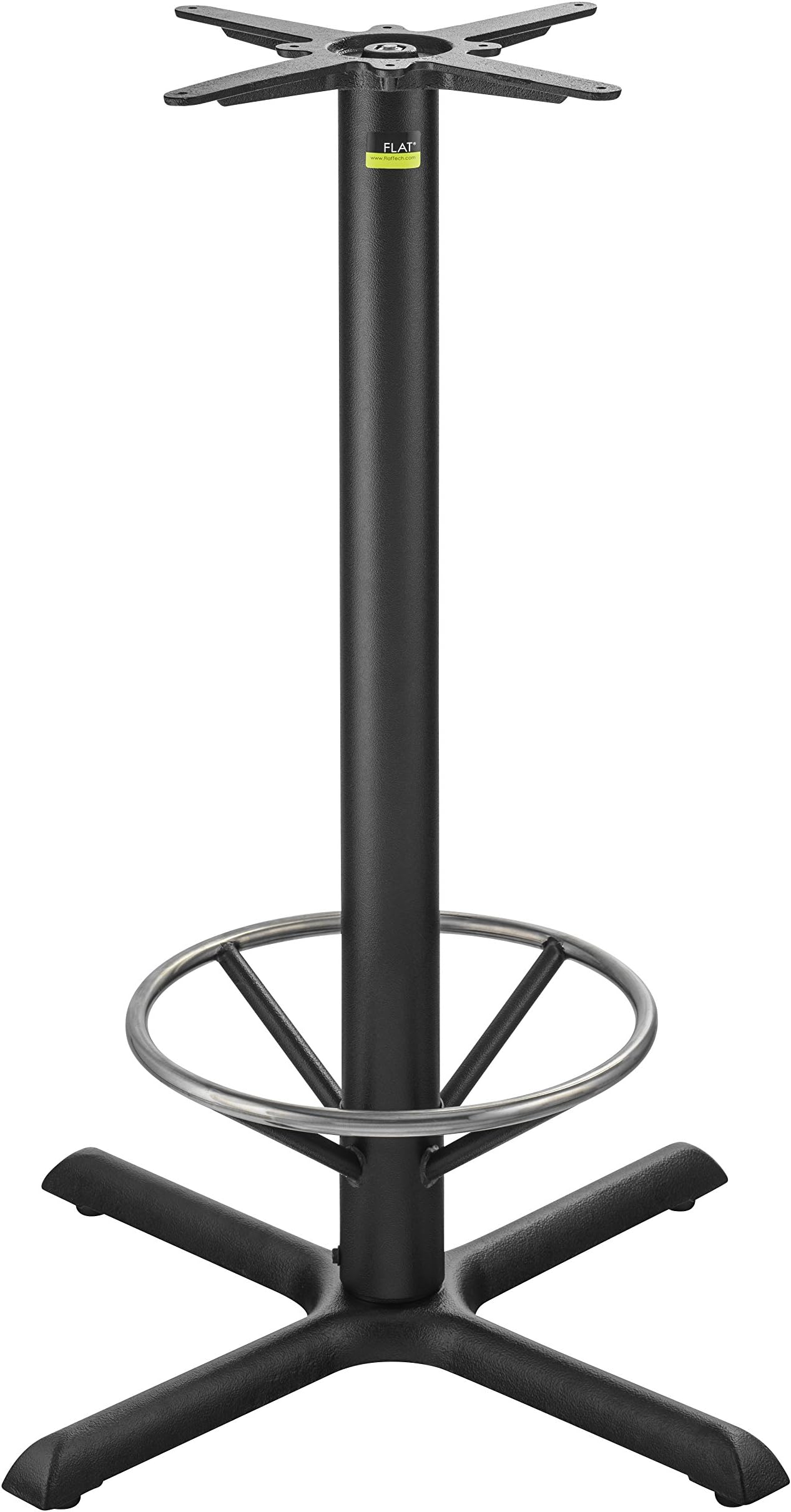 Flat AUTO-Adjust KX30 Self-Stabilizing Cast Iron Bar Height Table Base with Foot Ring Ring | X-Shaped | Accommodates Square Table Tops Up to 36", Round Table Tops Up to 36"