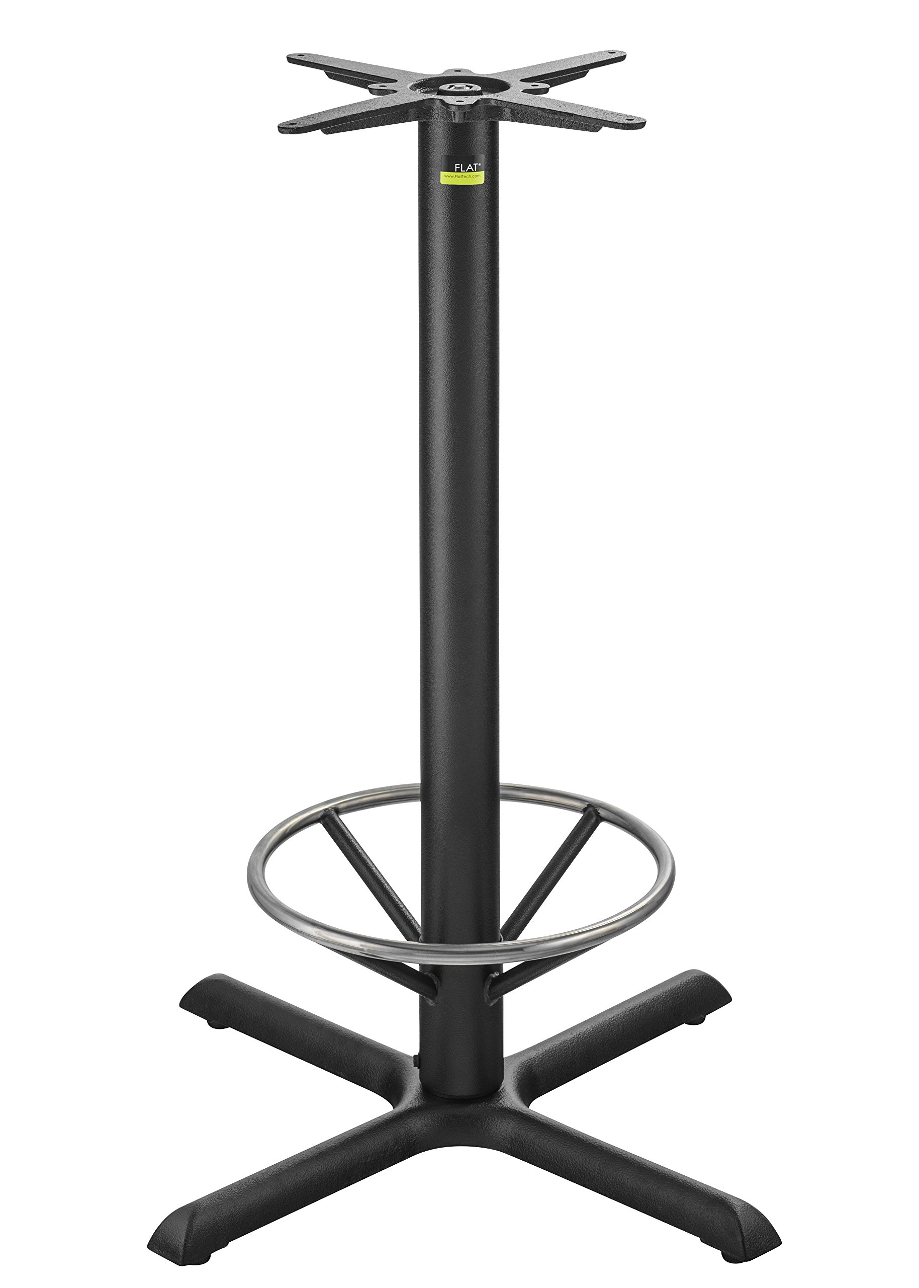 Flat AUTO-Adjust KX30 Self-Stabilizing Cast Iron Bar Height Table Base with Foot Ring Ring | X-Shaped | Accommodates Square Table Tops Up to 36