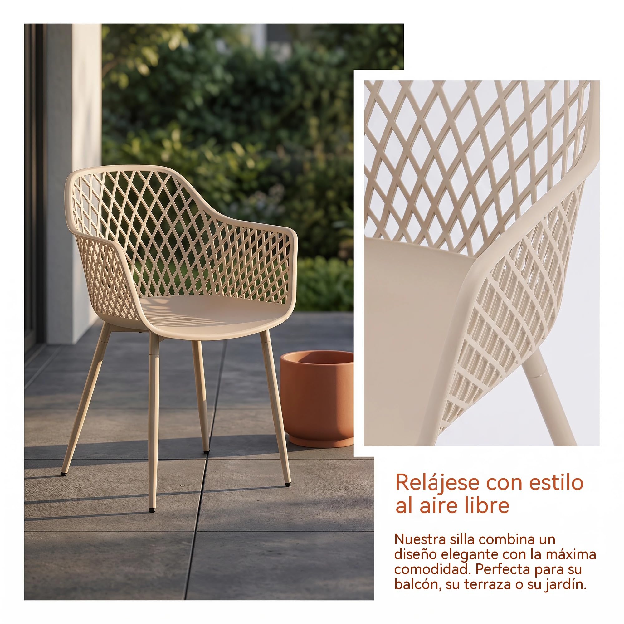 Pack de 4 Sillas de Jardín Impermeables Sillas de Terraza Caqui