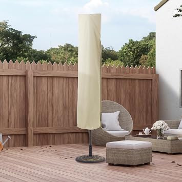 Patio Umbrella Cover , 600D Oxford Fabric Outdoor Umbrella Cover with Rod, Waterproof UV-Resistant, Durable Patio Parasol Cover with Zipper, for 7.5 ft to 11 ft, Beige
