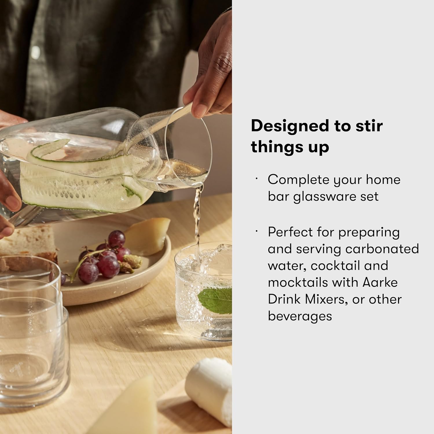 Aarke Nesting Carafe Crystal Glass (1.1 Litre) and Stainless Steel Bar Spoon