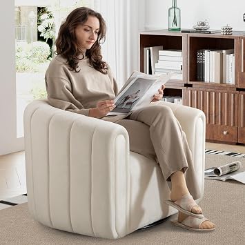 ANJ Swivel Accent Chair,Velvet Barrel Chair for Living Room,Comfy Modern Armchair,Completely Assembled(Beige)