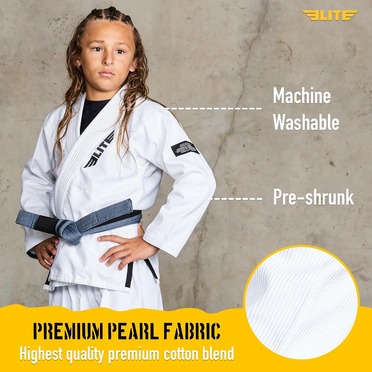 Elite Sports IBJJF Ultra Light BJJ Brazilian Jiu Jitsu Gi for Kids with Preshrunk Fabric and Free Belt
