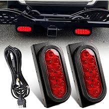 Partswcgg 6" Inch Oval Led Trailer Hitch Cargo Carrier Tail Lights Kit, 2Pcs 6" Inch Red Oval Led Stop Turn Brake Tail Lights Flush Mount Grommet w/Oval Mounting Brackets 4 Pin Wiring Harness Plug
