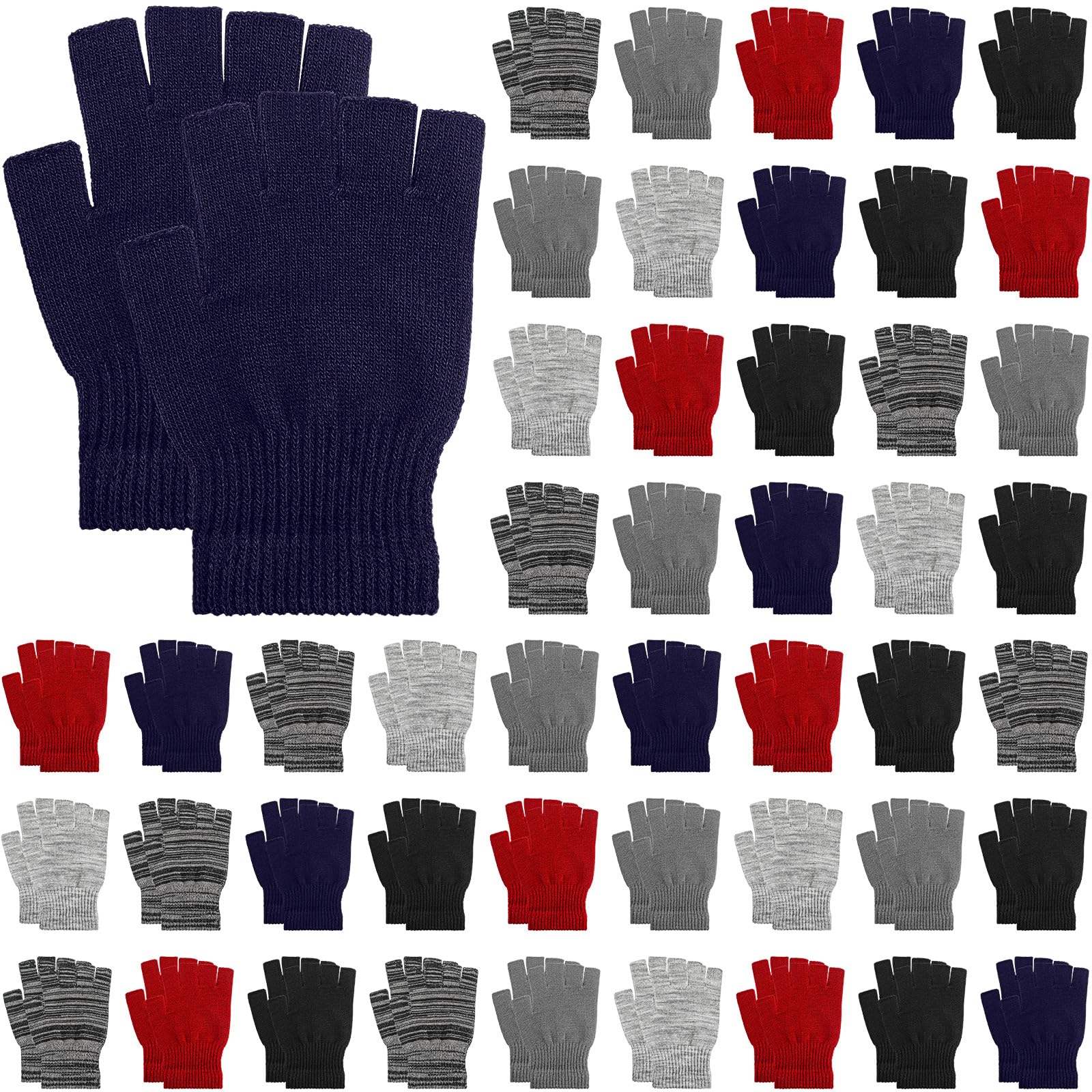Handepo 50 Pairs Winter Fingerless Gloves Bulk Knitted Winter Half Finger Gloves for Men Women Homeless People