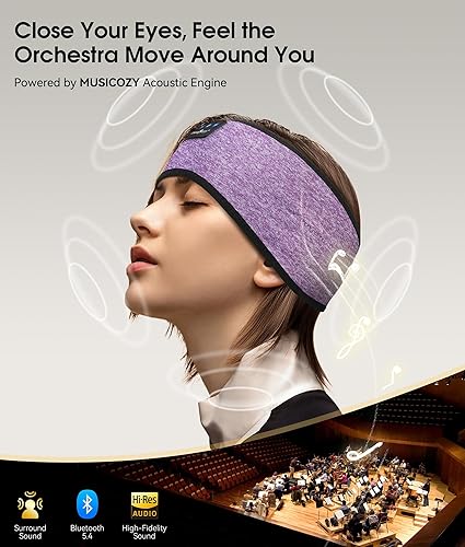 Miniatura 7 de MUSICOZY Auriculares para dormir, diadema Bluetooth, máscara de dormir, máscara de dormir inalámbrica para dormir de lado, hombres y mujeres,