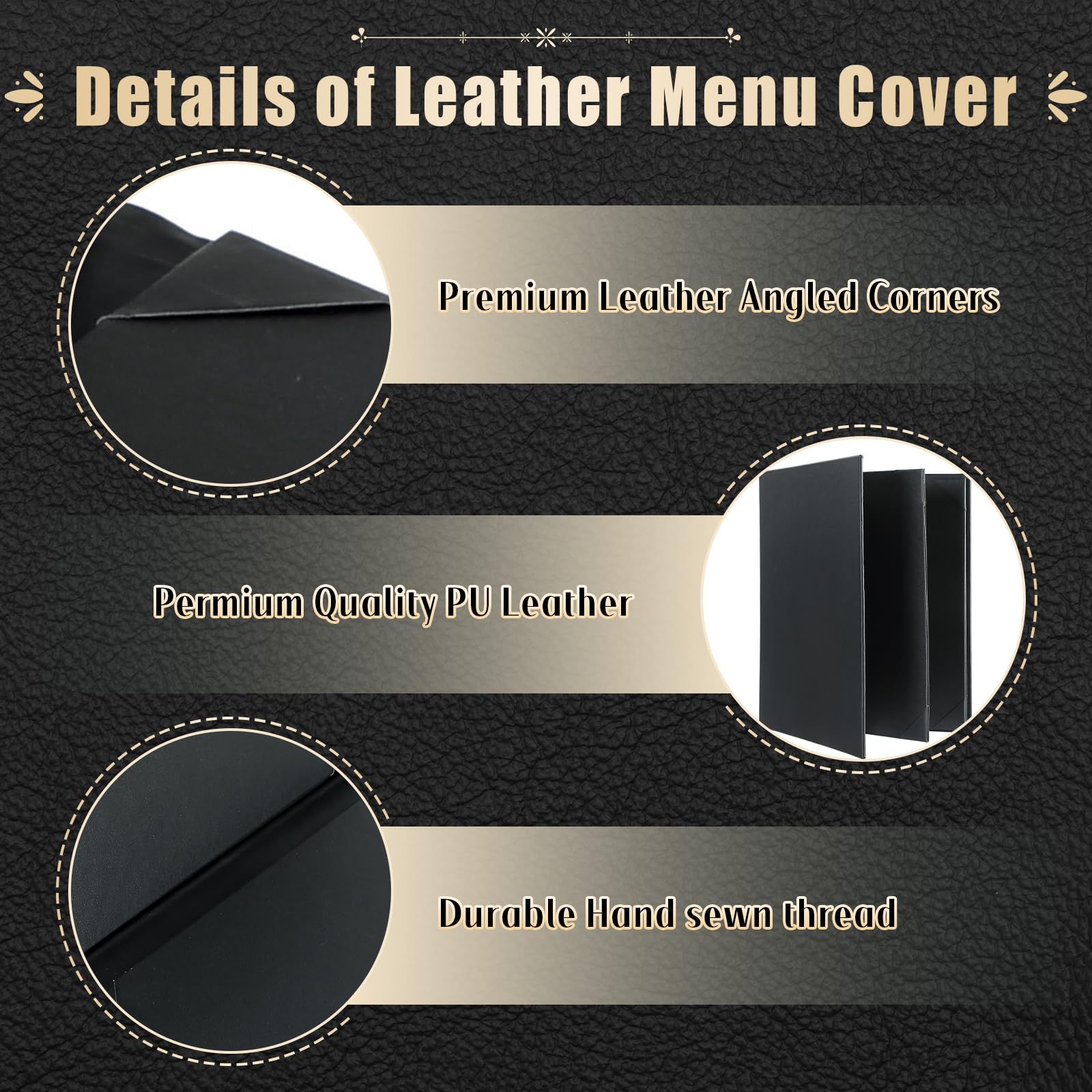 Lot de 10 protège-menus de restaurant 21,6 x 27,9 cm | Lot de 10 couvertures de menu en cuir synthétique 4 vues style livre avec coins inclinés pour carte de vin (10, 4 vues (21,6 x 27,9 cm)