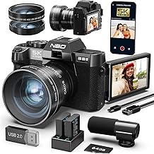 NBD 5K 64MP Digital Cameras for Photography - 16X Zoom with Autofocus, WiFi & App Control, Anti-Shake, 180  Flip Screen, Includes 64GB TF Card, 52mm Wide Angle and Macro Lens Graphite