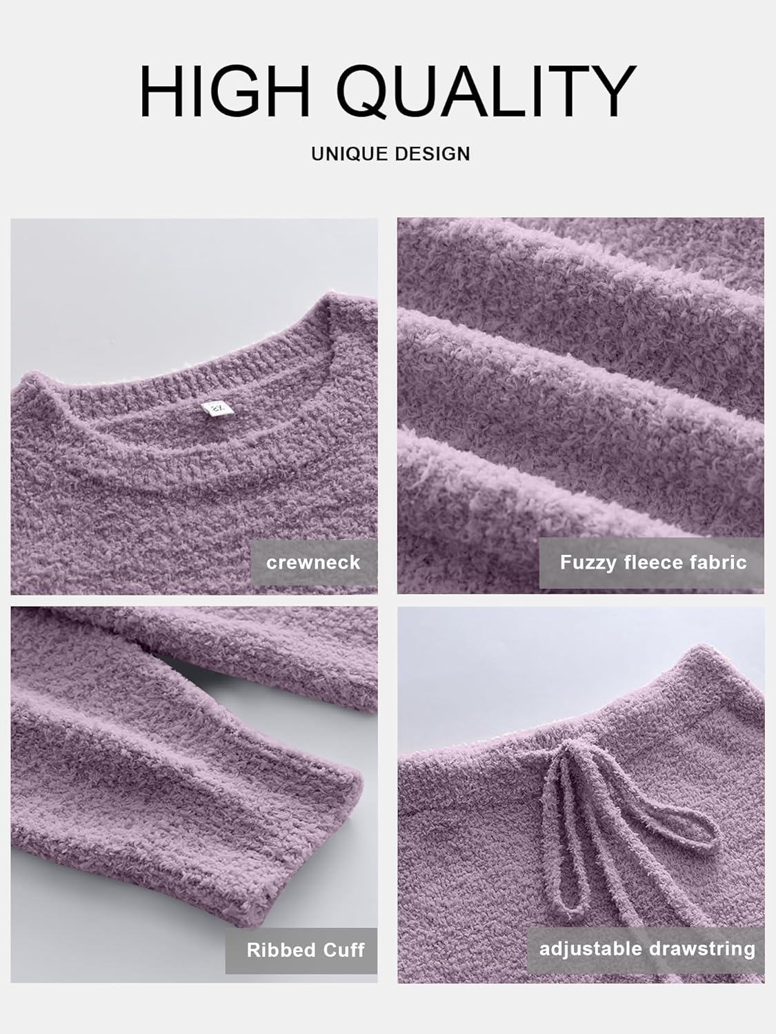 ANRABESS Women's Fuzzy Fleece Pajama Sets 2 Piece Outfits Long Sleeve Top Wide Leg Pants Lounge Matching Set 2025 Fall Winter - Image 5