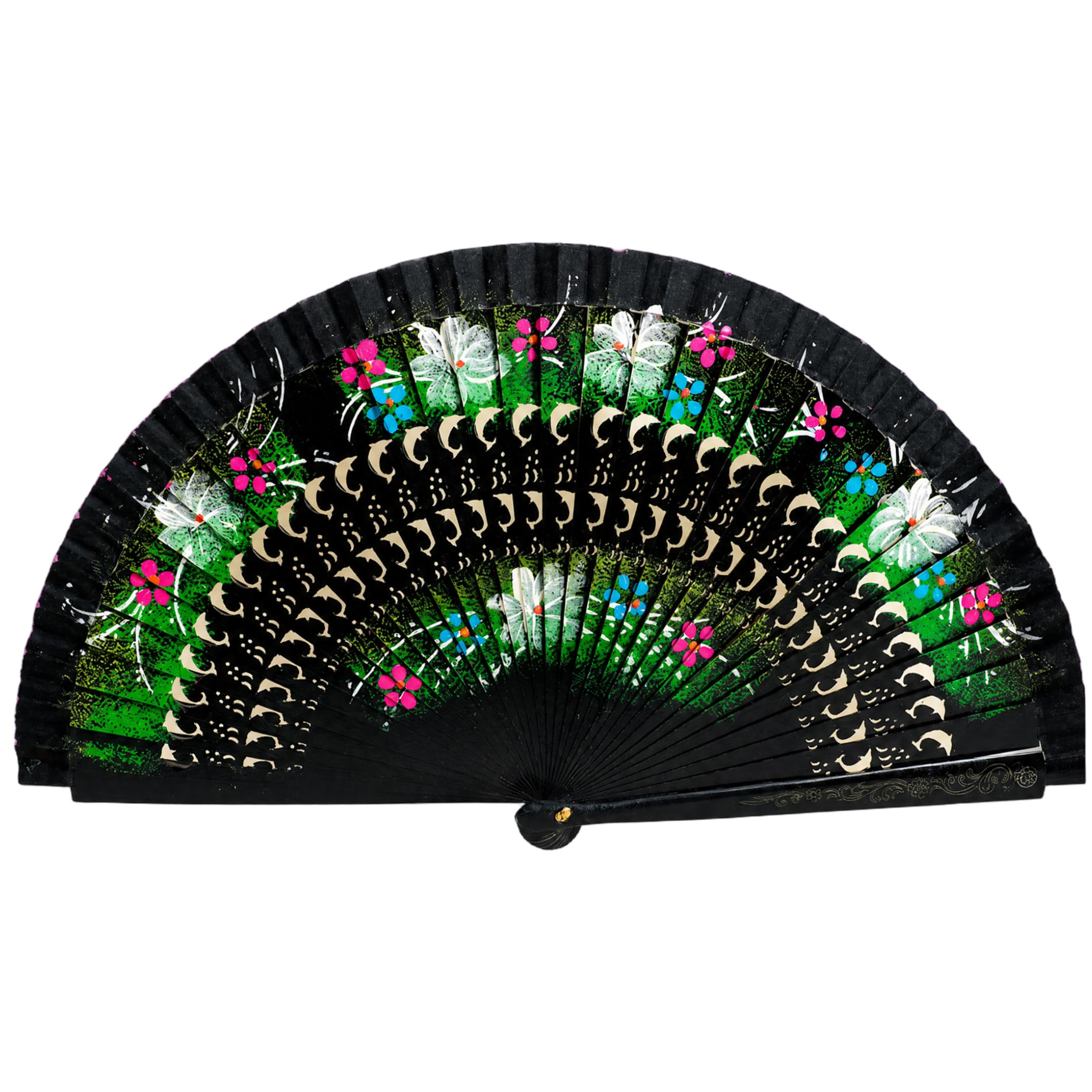Bemonew hand fan foldable Spanish Fan, Double-sided Painted Wooden Folding Hand, Party Fans for Dance, Festival Decoration (black)
