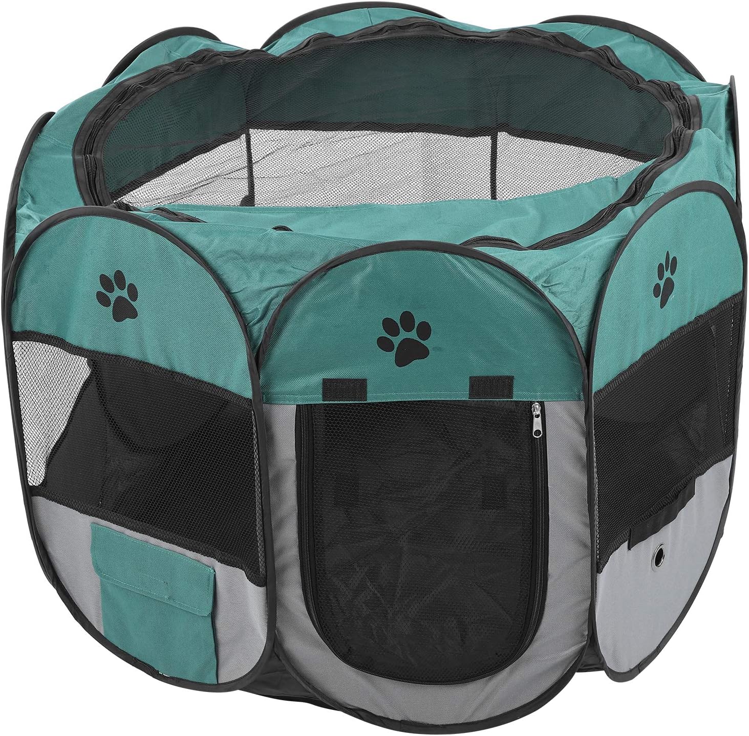 Semme Portable Folding Pet Playpen Tent for Dogs Cats Multi Functional Outdoor Indoor Play Area Quick Automatic Setup Breathable Mesh Green Grey (XBD82 Green Gray kettleless Toy M)