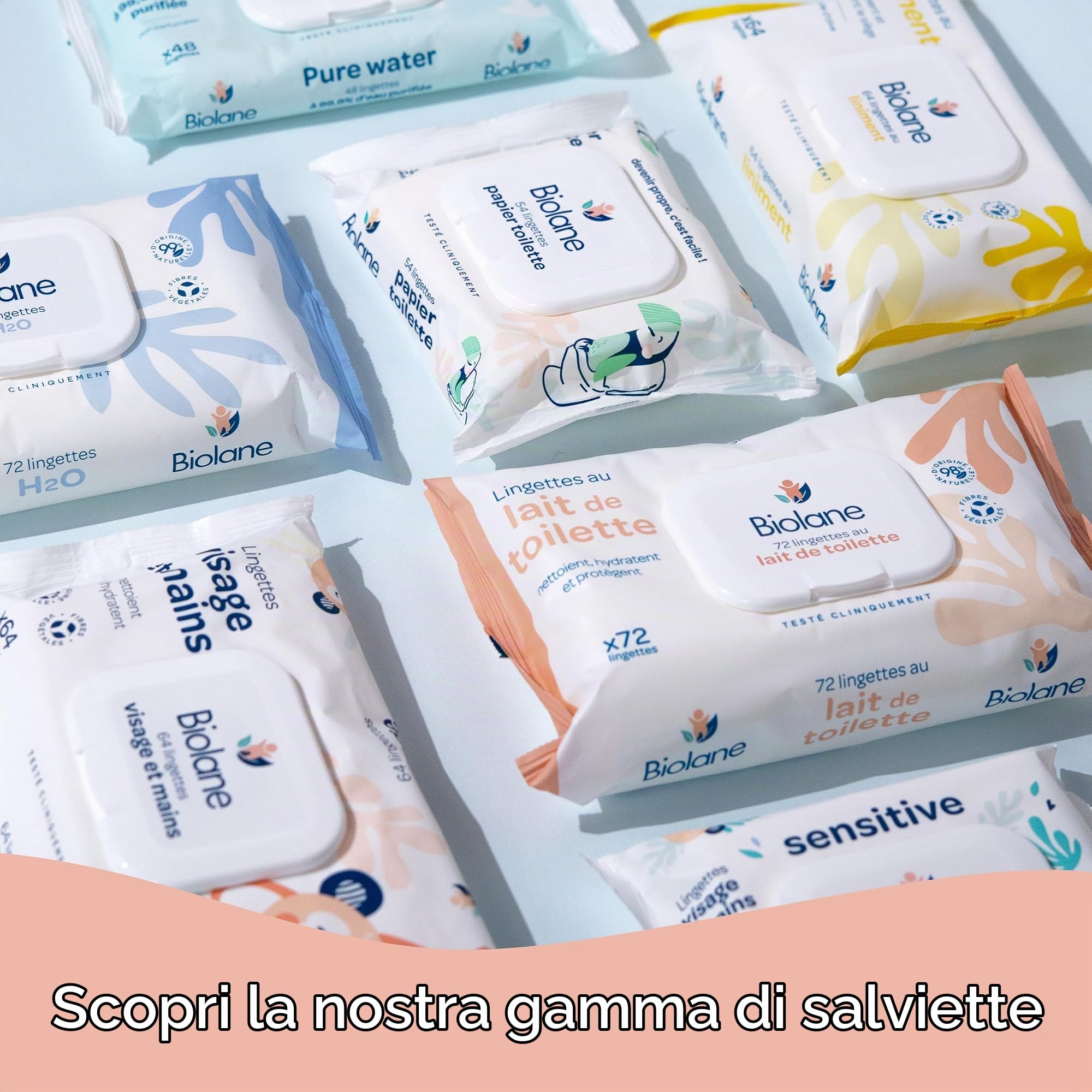 BIOLANE - Confezione da 24 salviette per neonati per viso e mani - 480 salviette detergenti (24 x 20) - Pulisce e protegge - Pelli sensibili - 97% di ingredienti naturali - Made in France