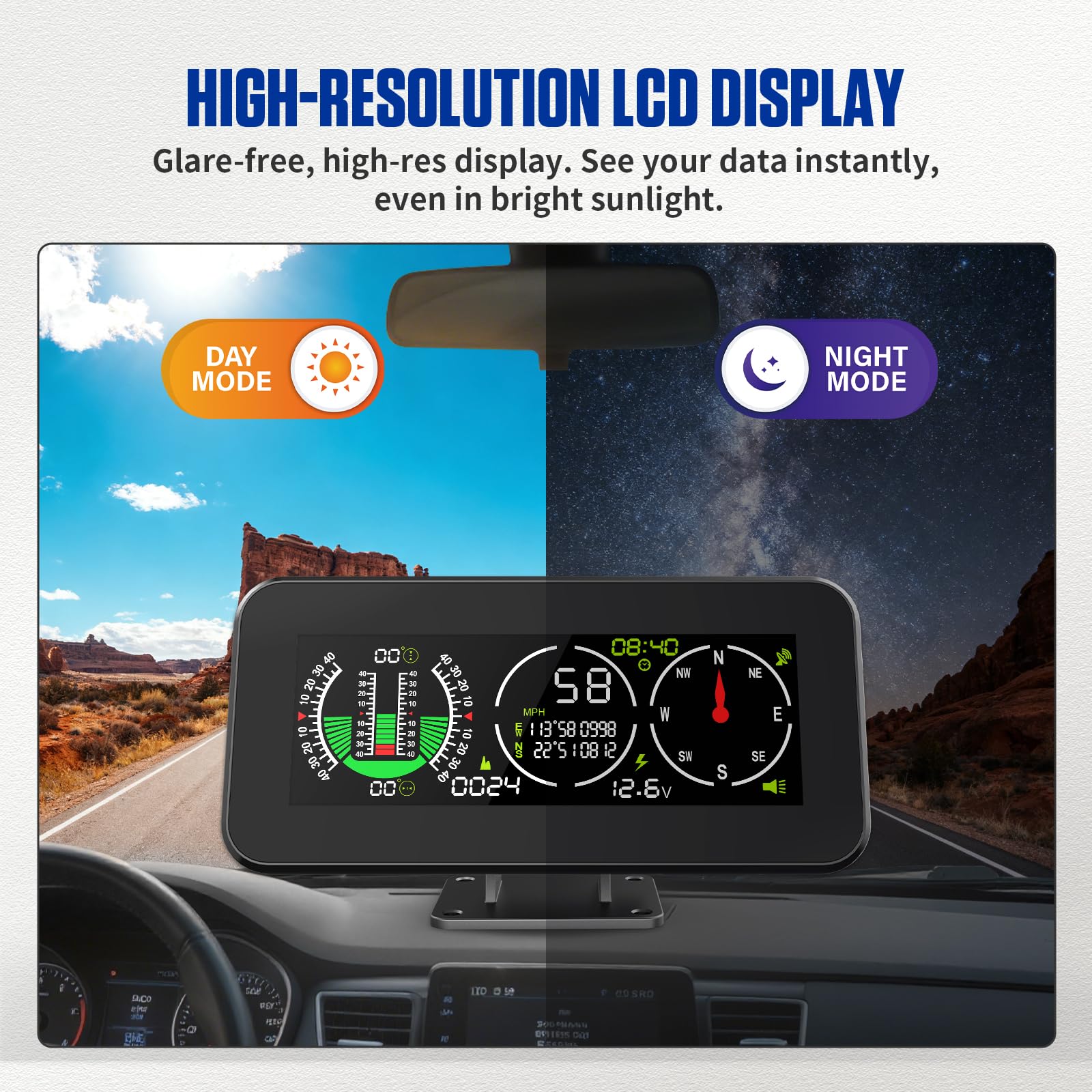 BELEY Inclinometro Digitale per Auto con GPS, Velocità in Tempo Reale, Bussola LCD HD