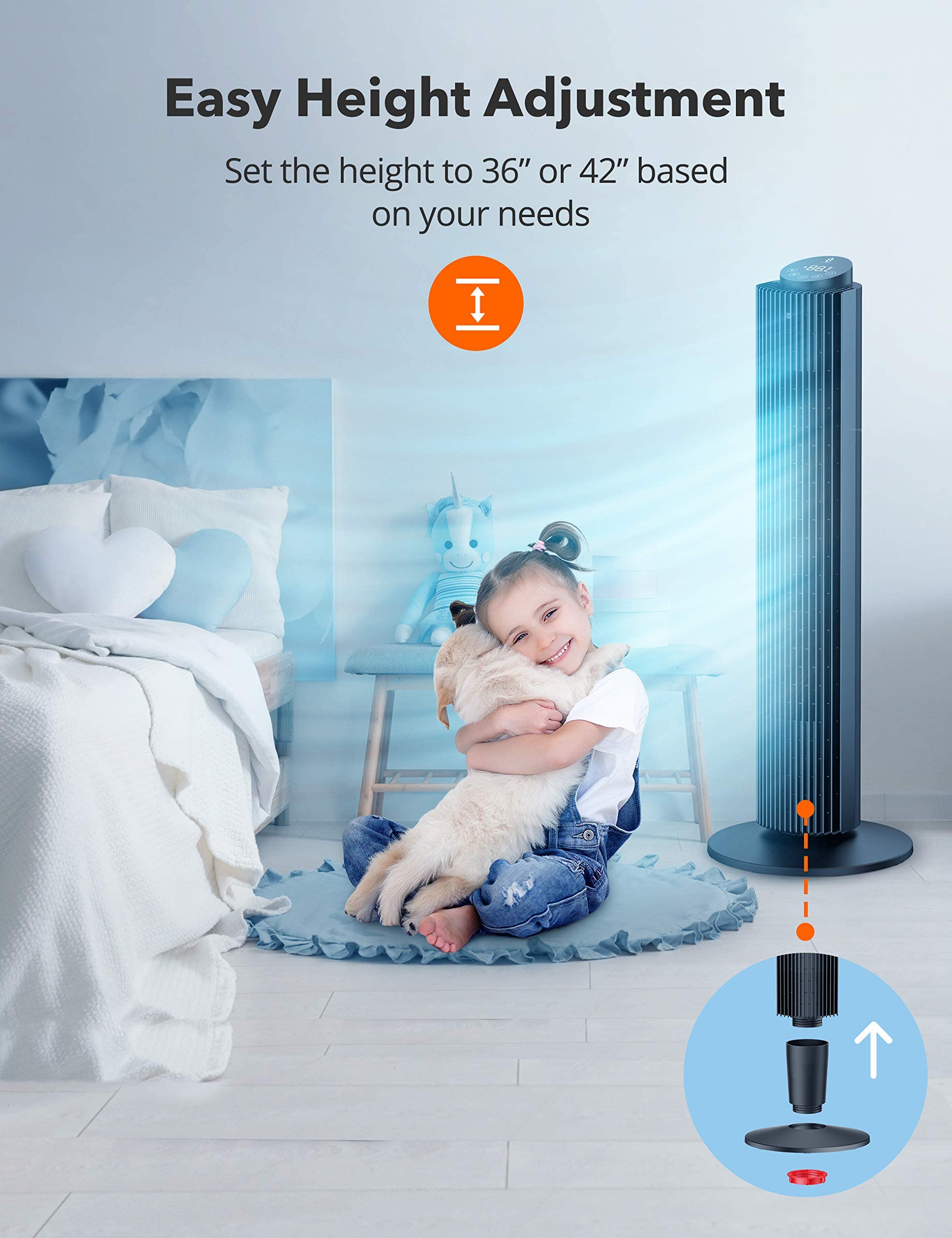 Tower Fan for Bedroom, 42” Oscillating Cooling Fan with Remote, Height  Adjustable, 12H Timer, 5 Speeds, LED Display, Low Noise, Touchpad,  Space-Saving, Quiet Stand Up Fan for Offices and Home : Amazon.ca: