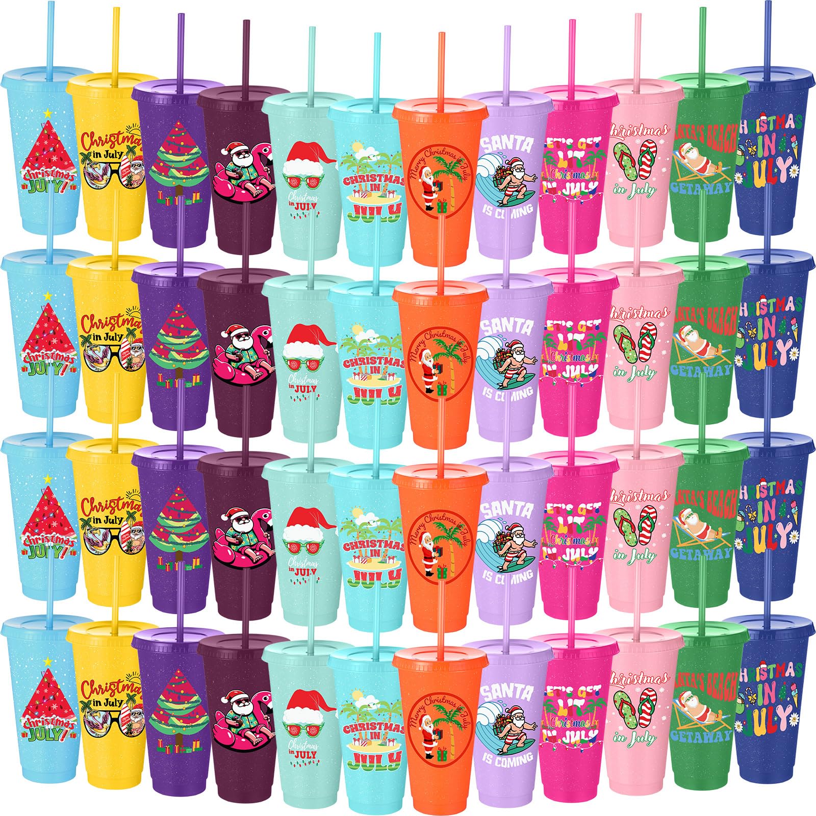Gobelets tropicaux réutilisables pour grands événements | Lot de 48 verres avec pailles