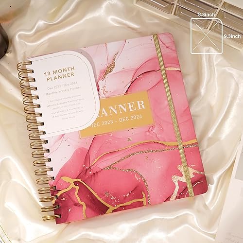 Miniatura 6 de CAGIE Agenda 2023-2024 semanal y mensual de 13 meses 2024 de tapa dura para mujer con bolsillos, calendario grande de mármol rosa con pestañas