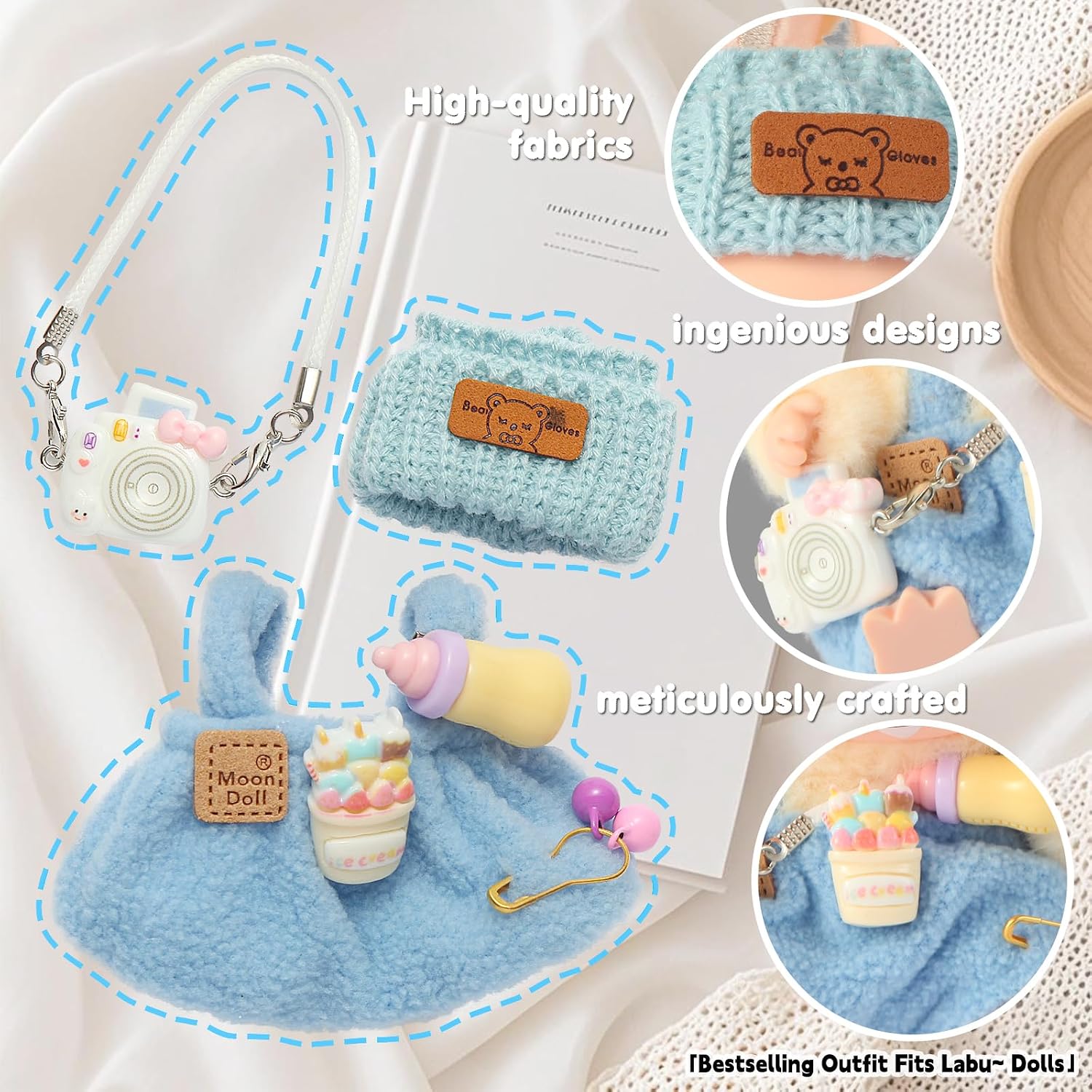Doll Clothing for Labubu, Premium Outfits for Labubu Dressing up, Doll Accessories for Labubu(Blue Overall)