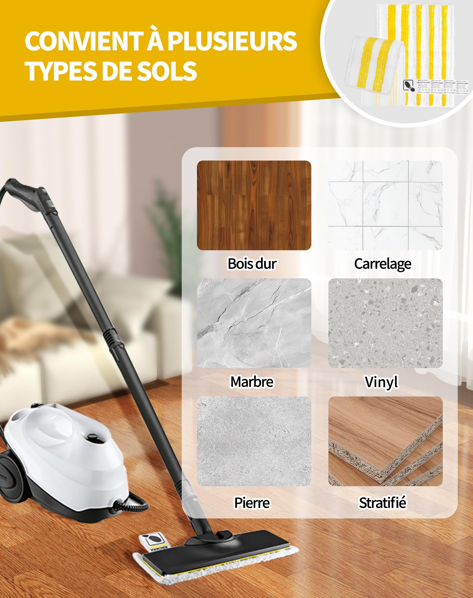 7 Pièces Chiffons de Rechange en Microfibre pour Kärcher SC2 SC3 SC4 SC5 Accessoires pour Nettoyeur Vapeur Karcher Easyfix SC Série Inclus 5 Serpillères et 2 Bonnettes