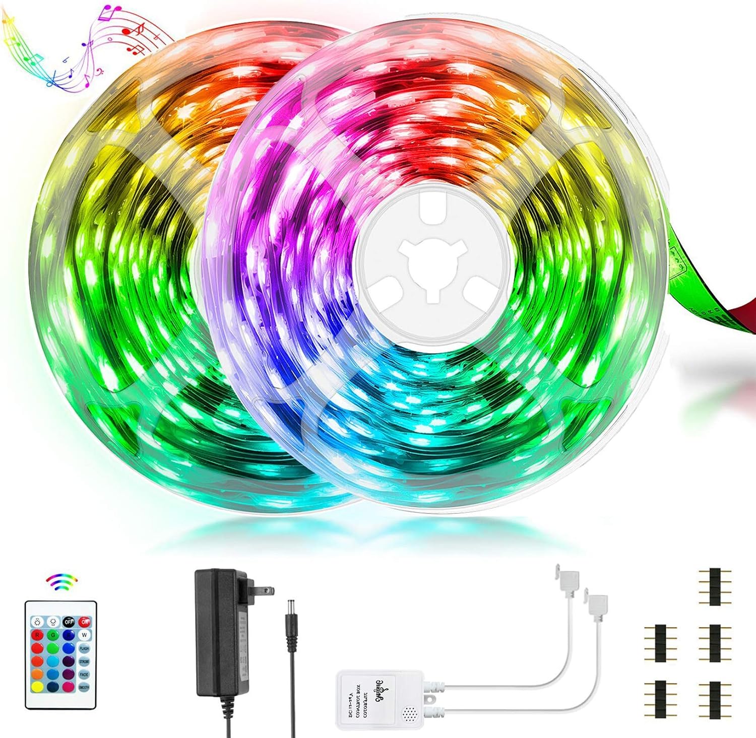 Homiar LED Strip Lights, 32.8ft SMD5050 300LEDs RGB Strip Lights, Music Sync Color Changing Lights with Remote Controller, 12V Power Supply, Flexible Tape Lights for Home, Bedroom, TV