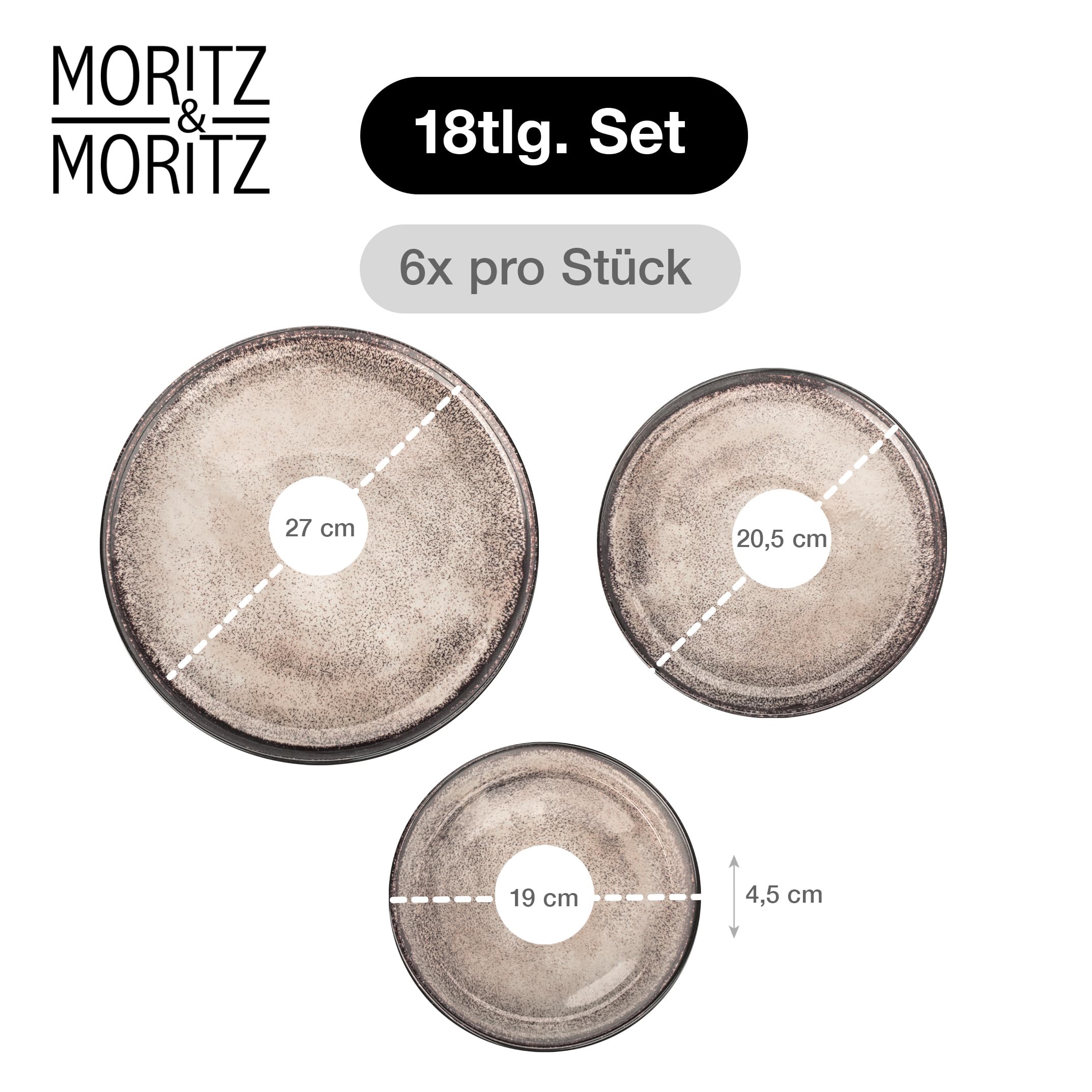 Moritz & Moritz Geschirrset 6 Personen mit Tassen 24-tlg. - Mikrowellen- & Spülmaschinenfest - Modernes Geschirr Set mit Tassen für 6 Personen - Kombiservice 6 Personen - Serie Vida