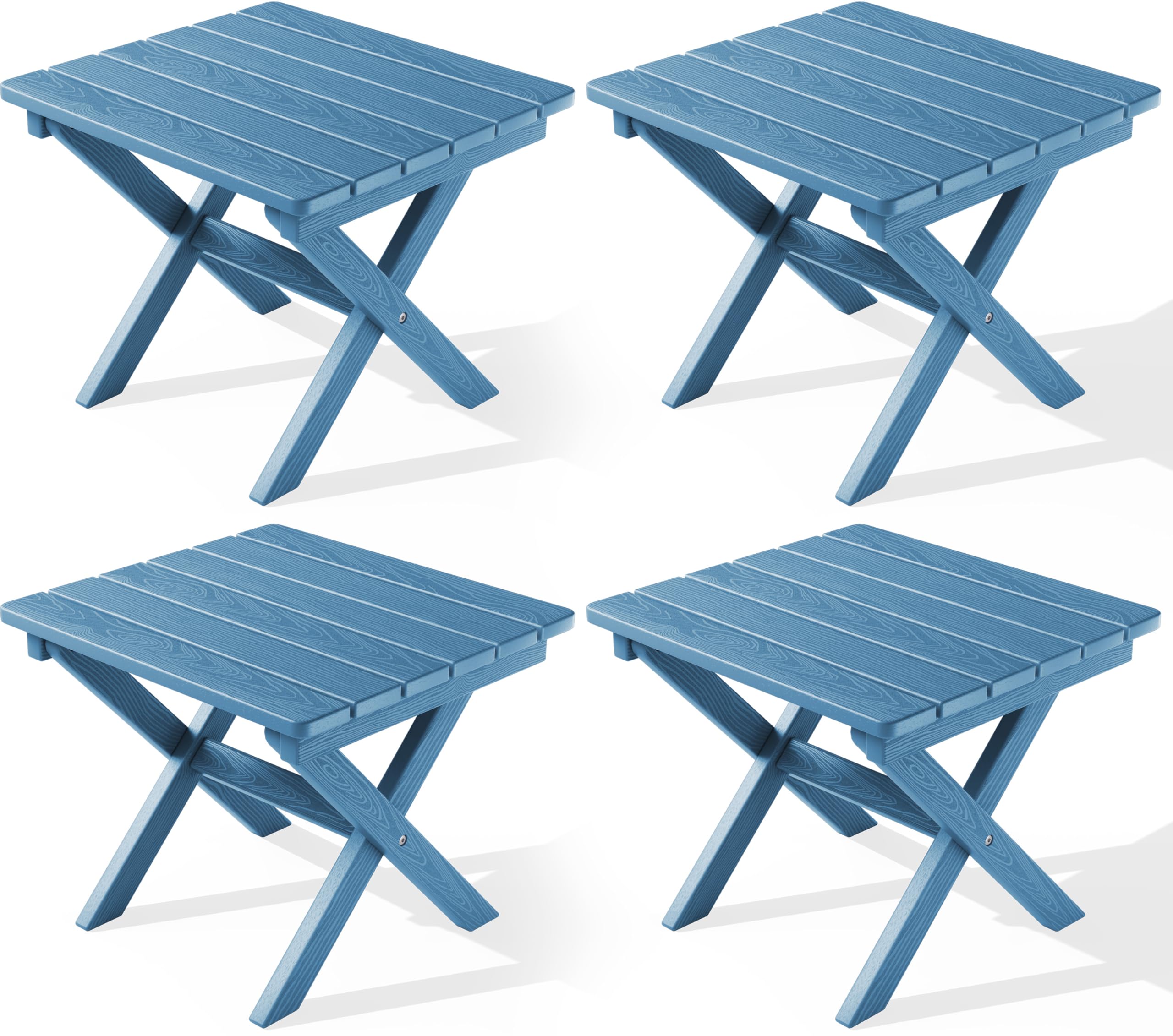 SERWALL Small Folding Outdoor Side Table Set of 4, Navy