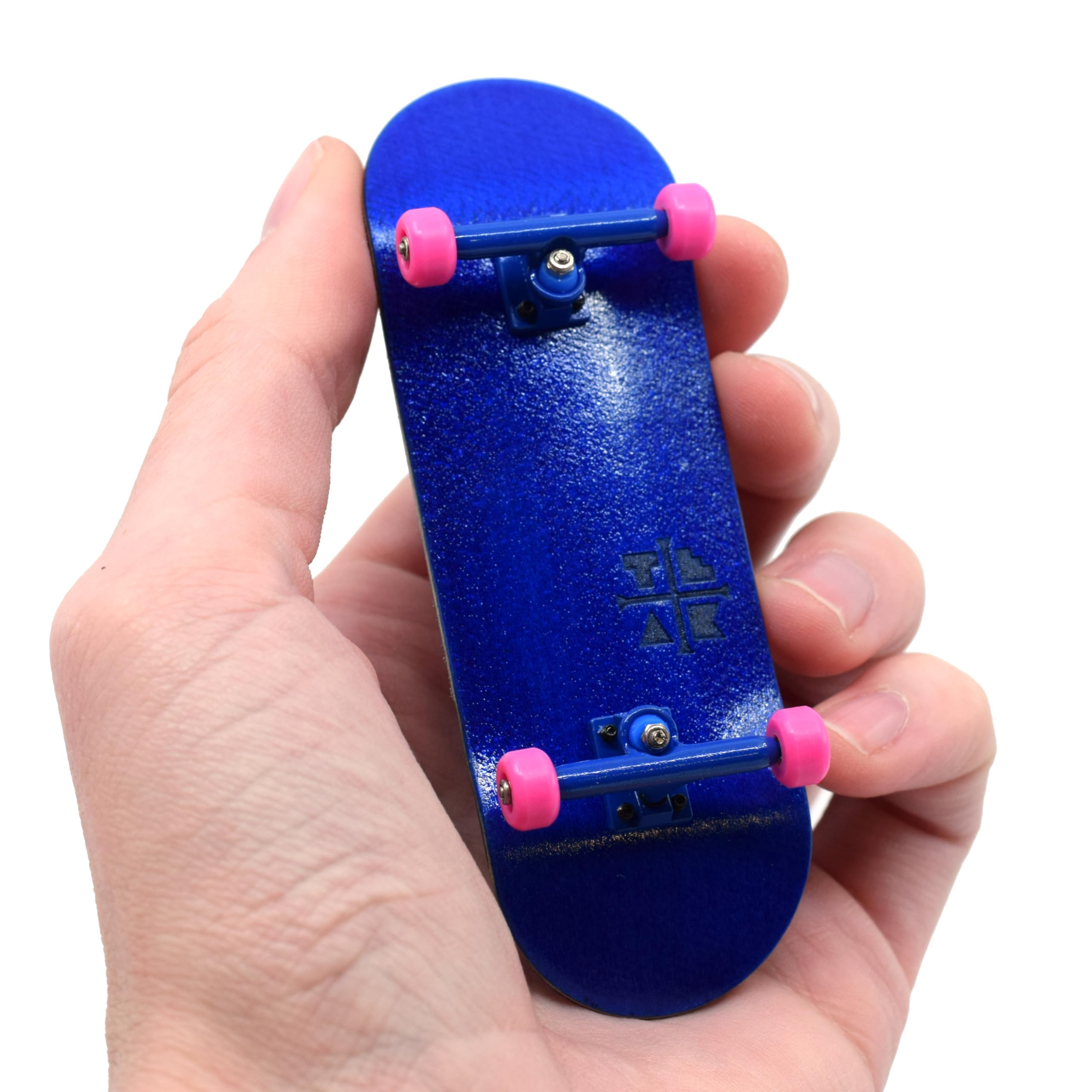 Teak Tuning 32mm PROlific Complete Fingerboard - Blue & Pink | 32mm x 97mm Handmade Maple Wood Deck | Pro Board Shape | Polyurethane Bearing Wheels | O-Ring Tuning