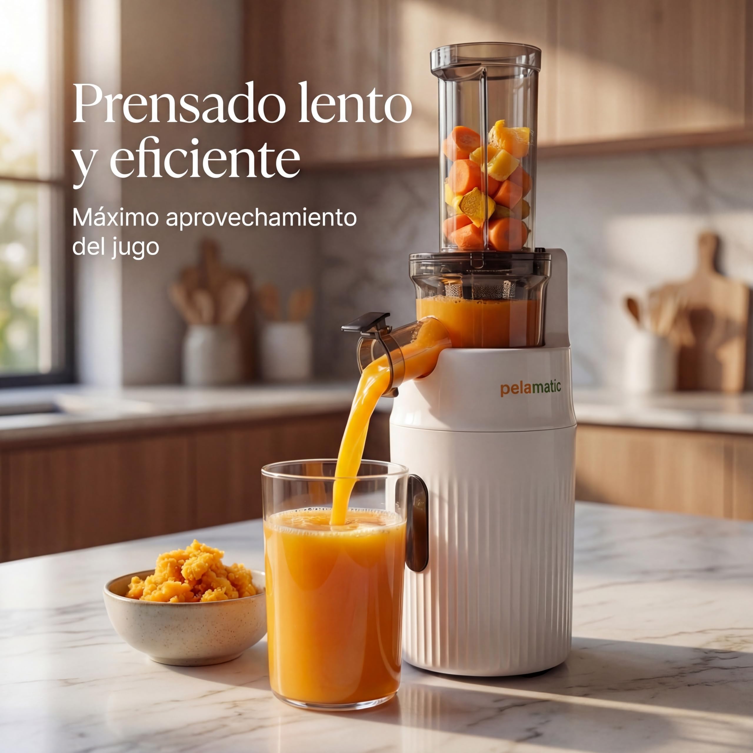 Pelamatic Exprimidor Electrico Blanco 100W Compacto - Licuadora para Verduras y Frutas, Extractor de Zumos y Verduras de Alta Eficiencia para Uso Doméstico