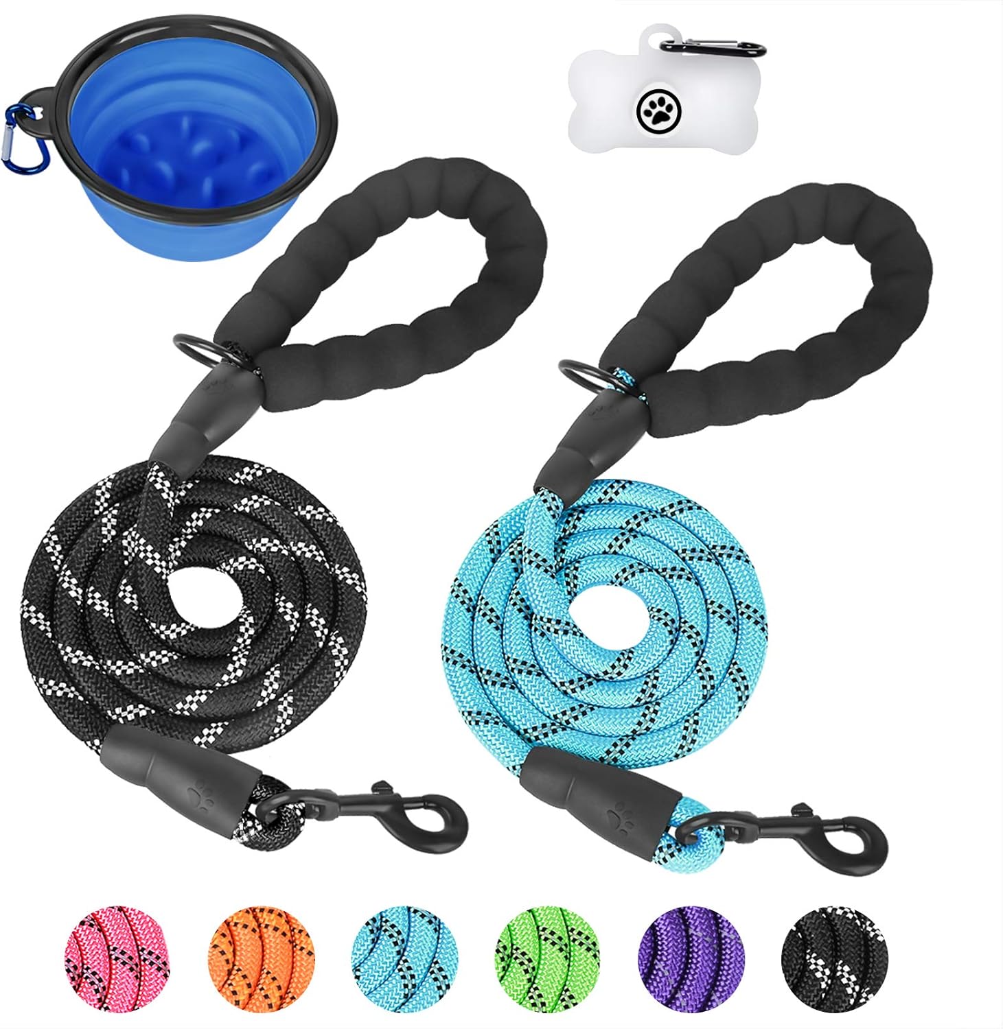 2 Pack Dog Leash, 5 FT Heavy Duty Rope leash with Soft