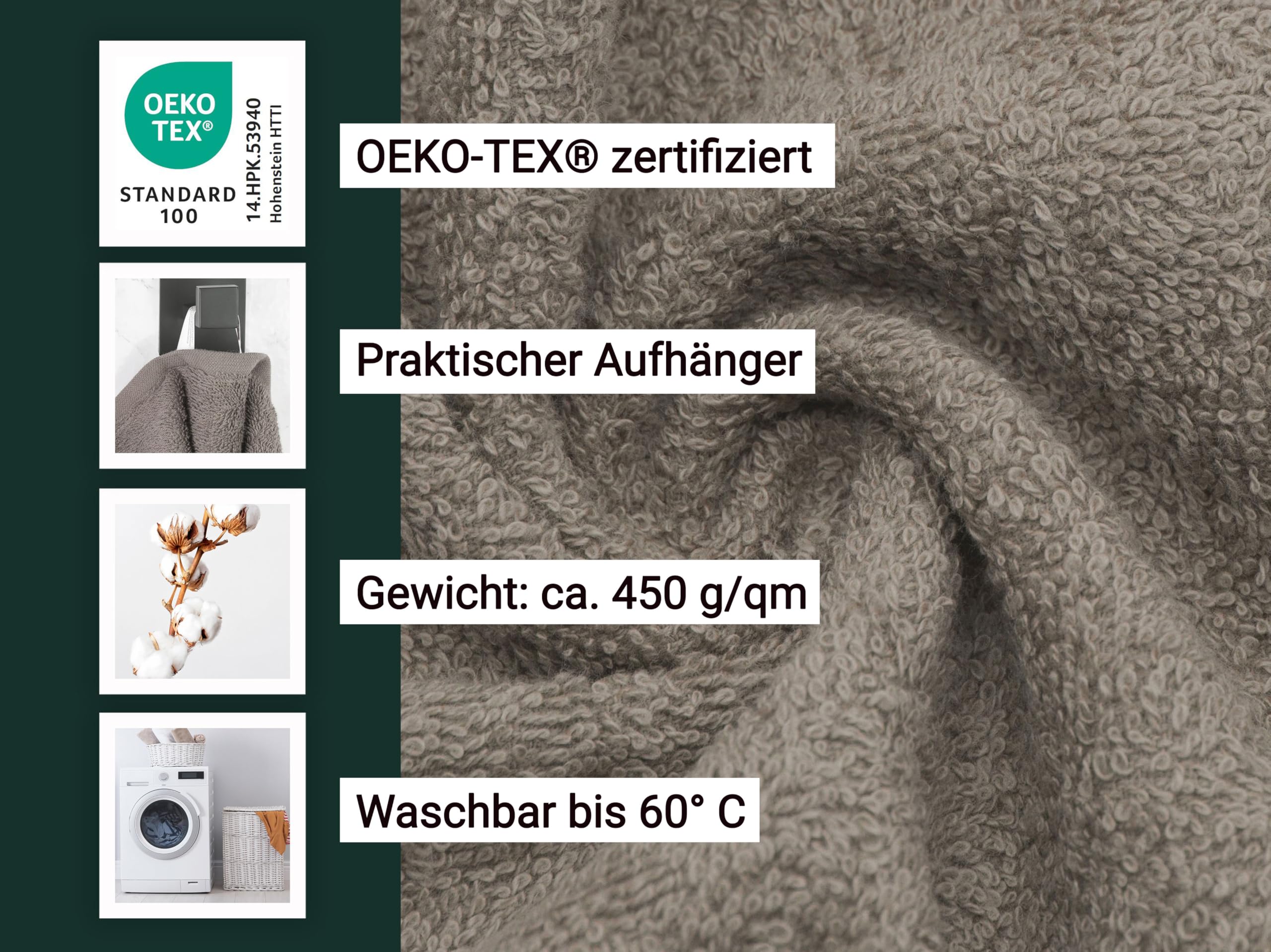 ZOLLNER 10er Set Handtücher in 50x100 cm, Baumwolle, Hotelqualität, Fango