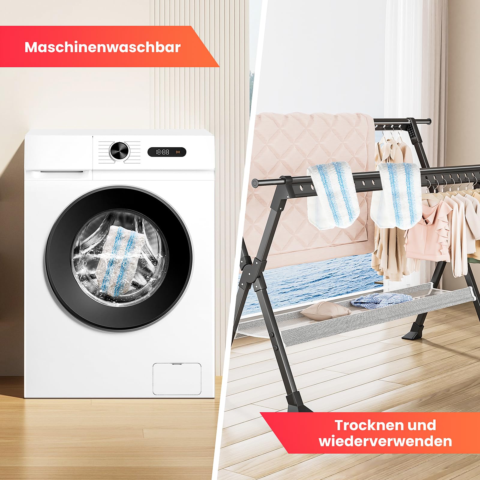 Lot de 8 serpillères de rechange pour balai Vileda H2PrO en microfibre - Pour balai plat O-Cedar H2prO - Super pouvoir de nettoyage - Lavable en machine et réutilisable