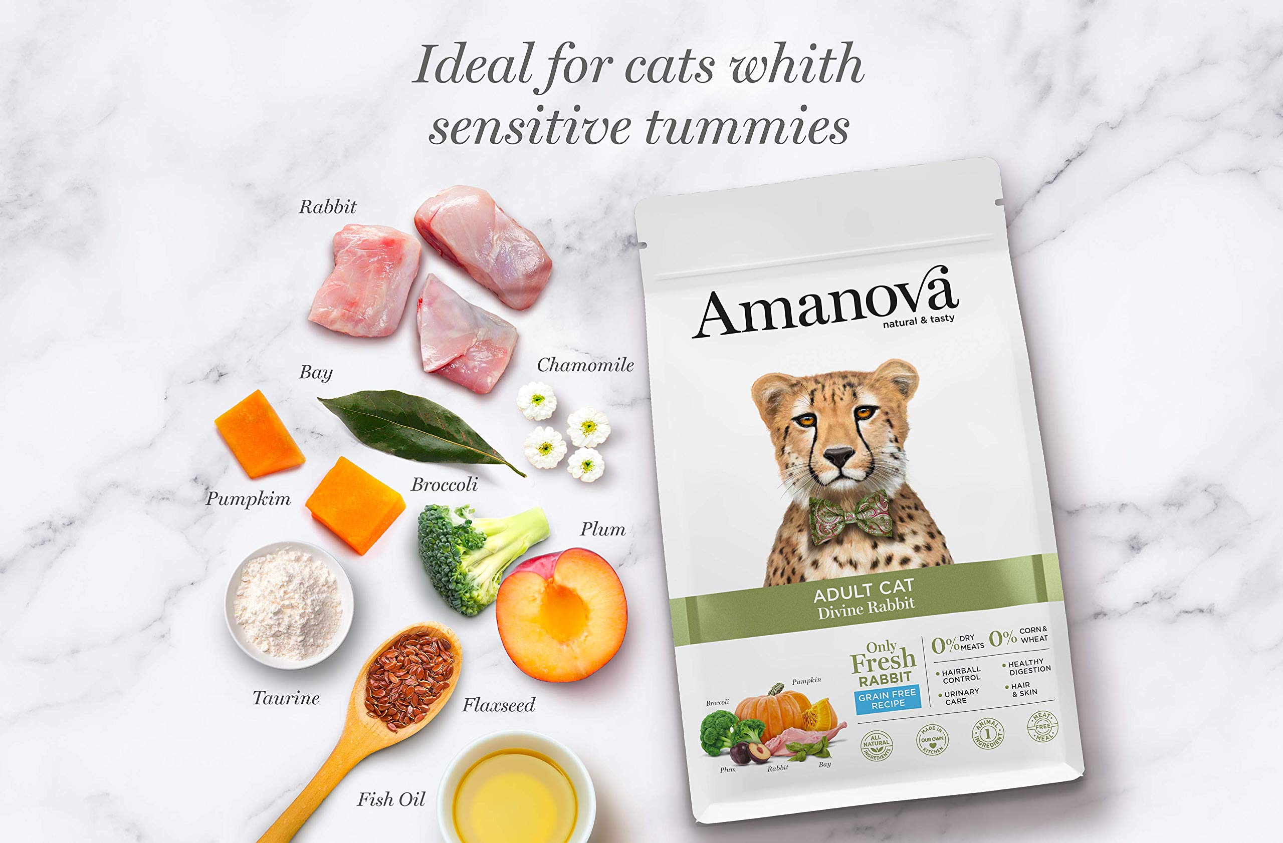 Amanova Super Premium 100% natürliches trockenes Katzenfutter für Erwachsene - 1,5 kg - Frisches Kaninchenfleisch - Getreidefrei - Hypoallergen - Grausamkeitsfrei