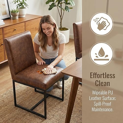 Miniatura 5 de HNY Juego de 2 sillas de cocina cómodas y modernas, de piel sintética, para cocina y comedor, silla auxiliar tapizada con marco de metal con acabado