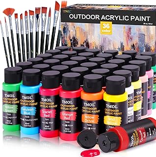 Acrylic Paint Set, 36 Colors Outdoor Paint (2 oz/Bottle) with 12 Art Brushes, Art Supplies for Painting Canvas, Rock, Woo...