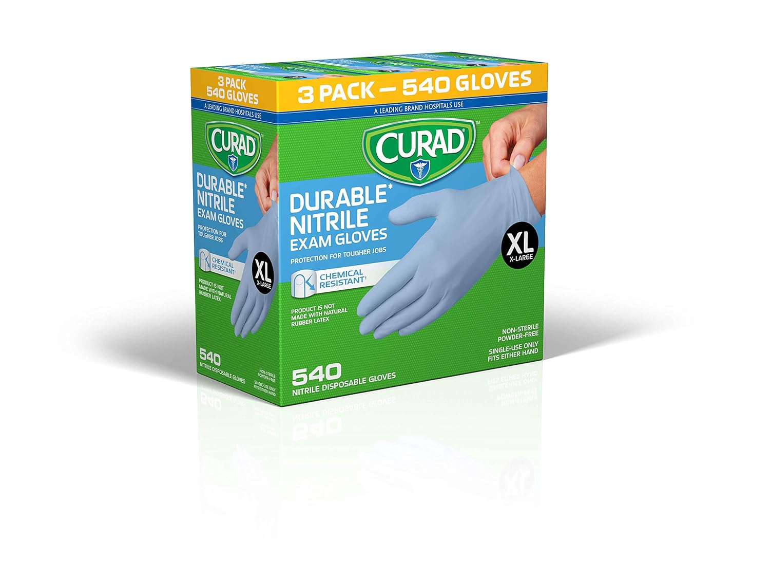 CURAD Disposable Nitrile Exam Gloves, Chemical Resistant, Durable