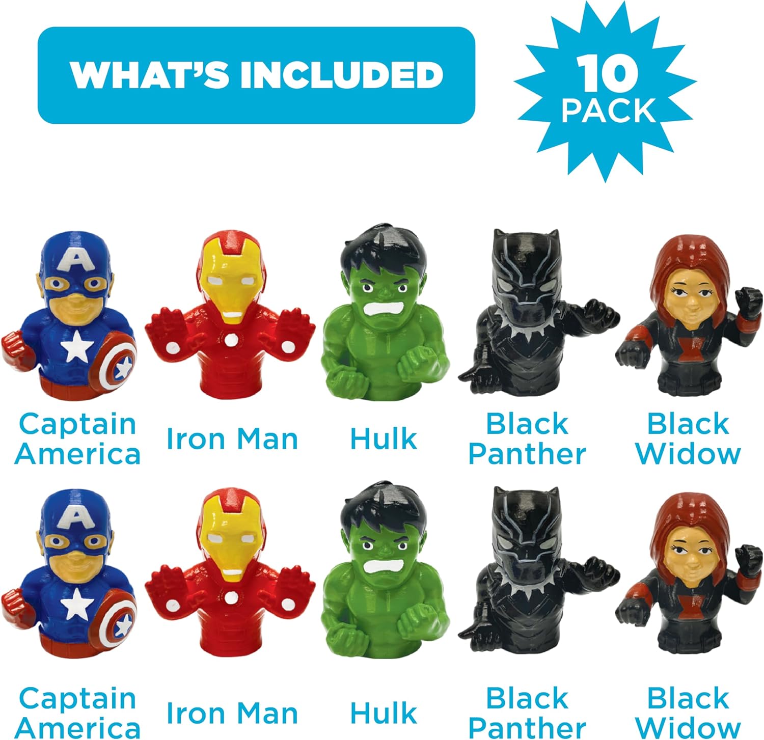 Marvel Avengers 10 Piece Finger Puppet Set - Educational Play, Party Favors, Bath and Pool Toys, Beach Fun, Playtime Activities image 2